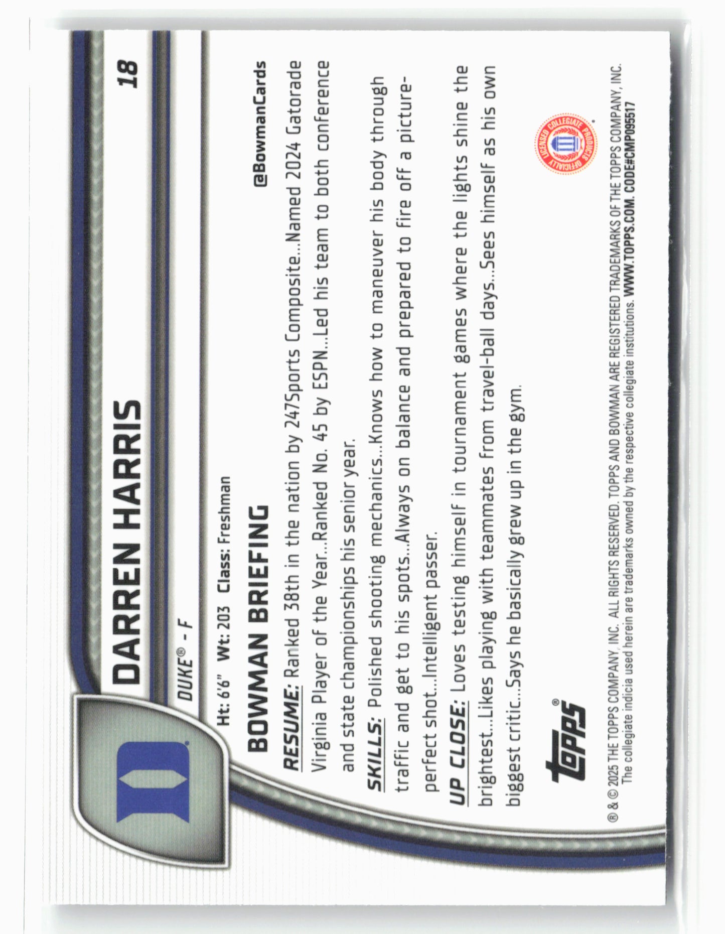 2024-25 Bowman University Chrome #18 Darren Harris