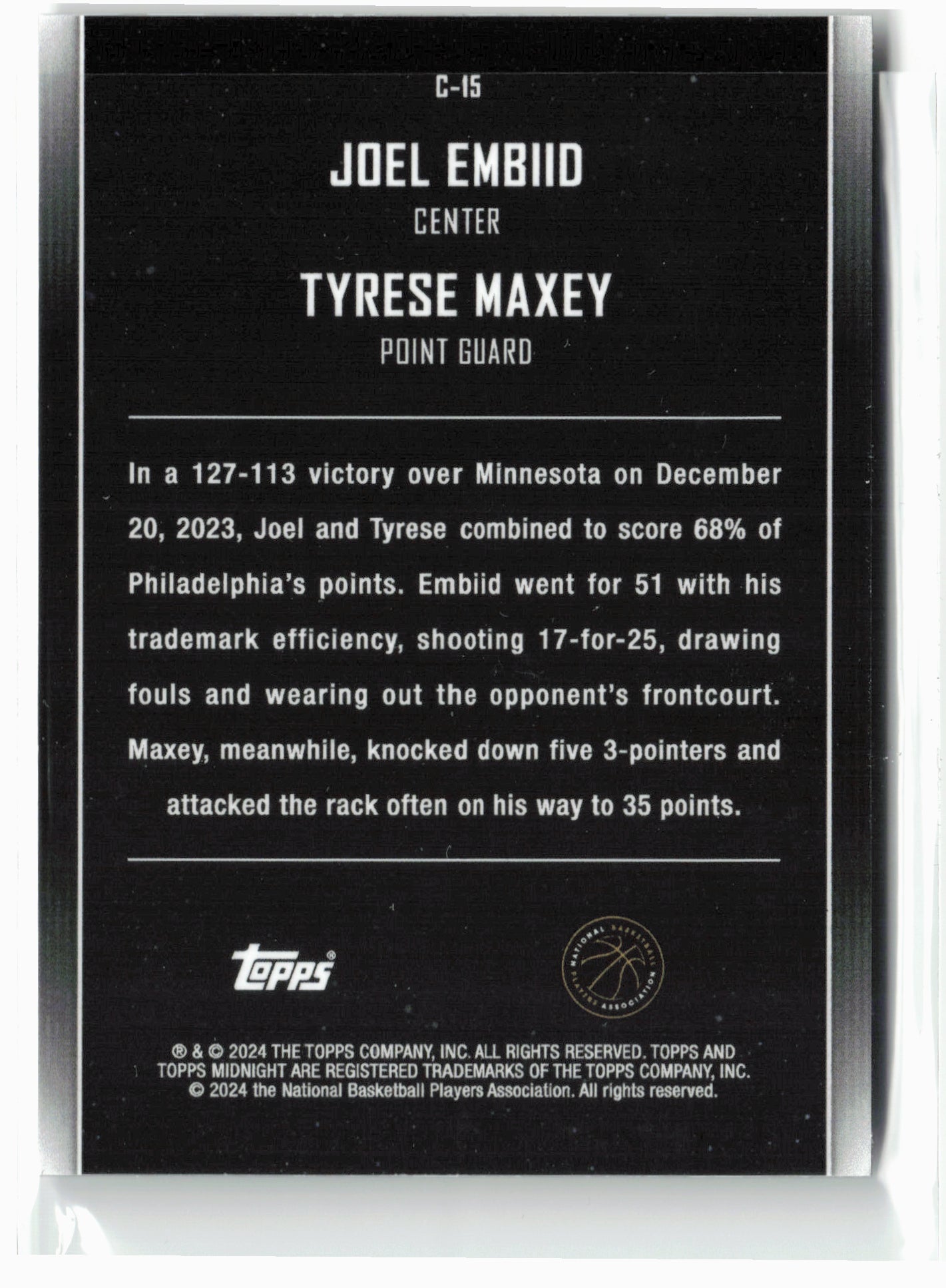 2023-24 Topps Midnight #C-15 Joel Embiid / Tyrese Maxey Constellations Twilight