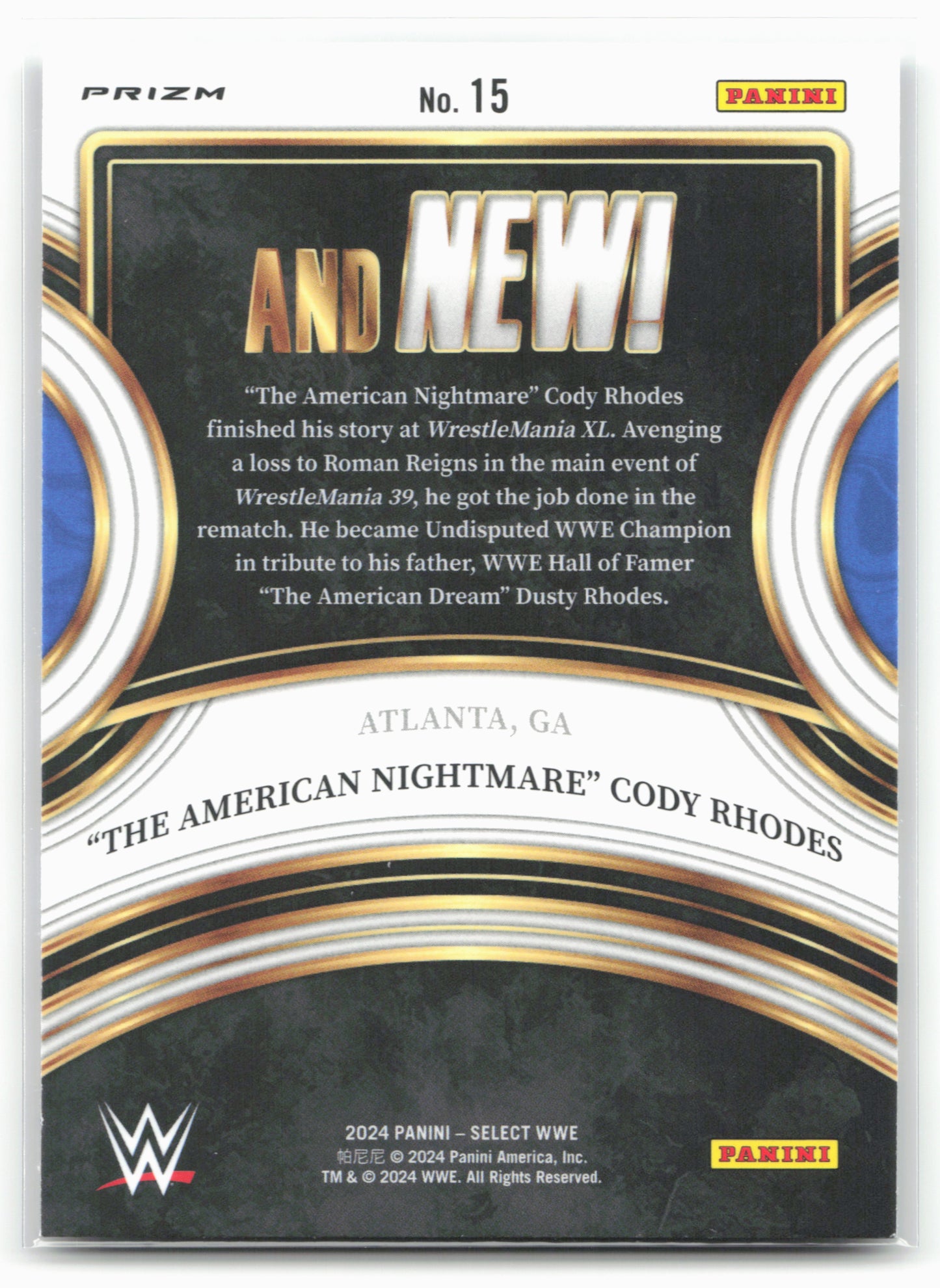 2024 Panini Select WWE #15 American Nightmare” Cody Rhodes And NEW! 16317