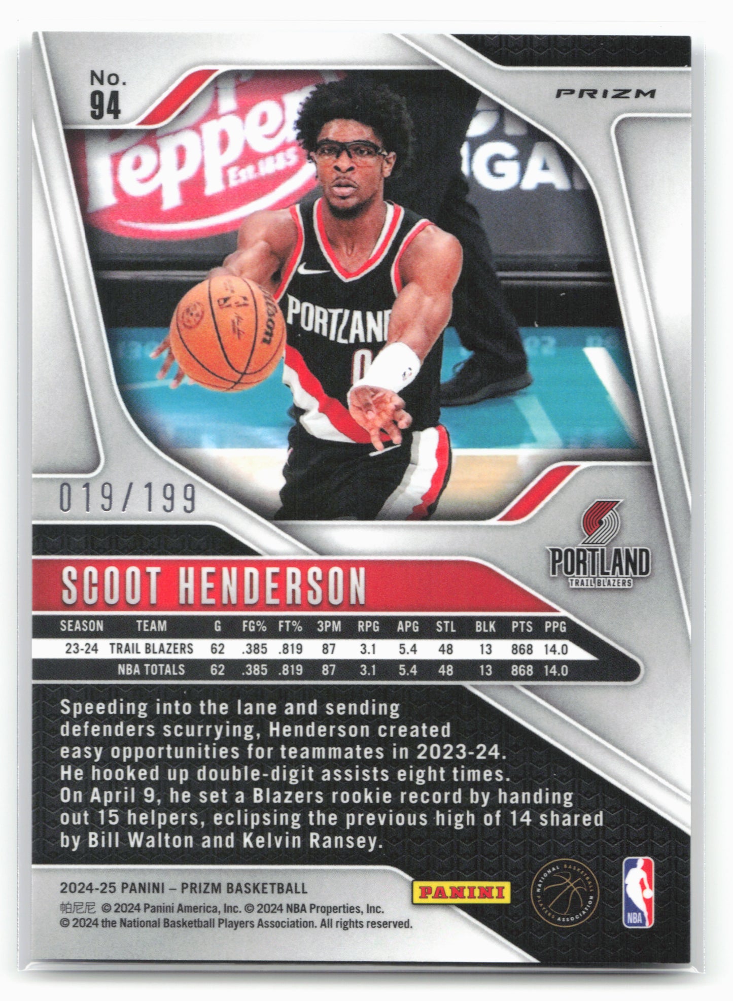 2024-25 Panini Prizm #94 Scoot Henderson Prizms Blue #/199