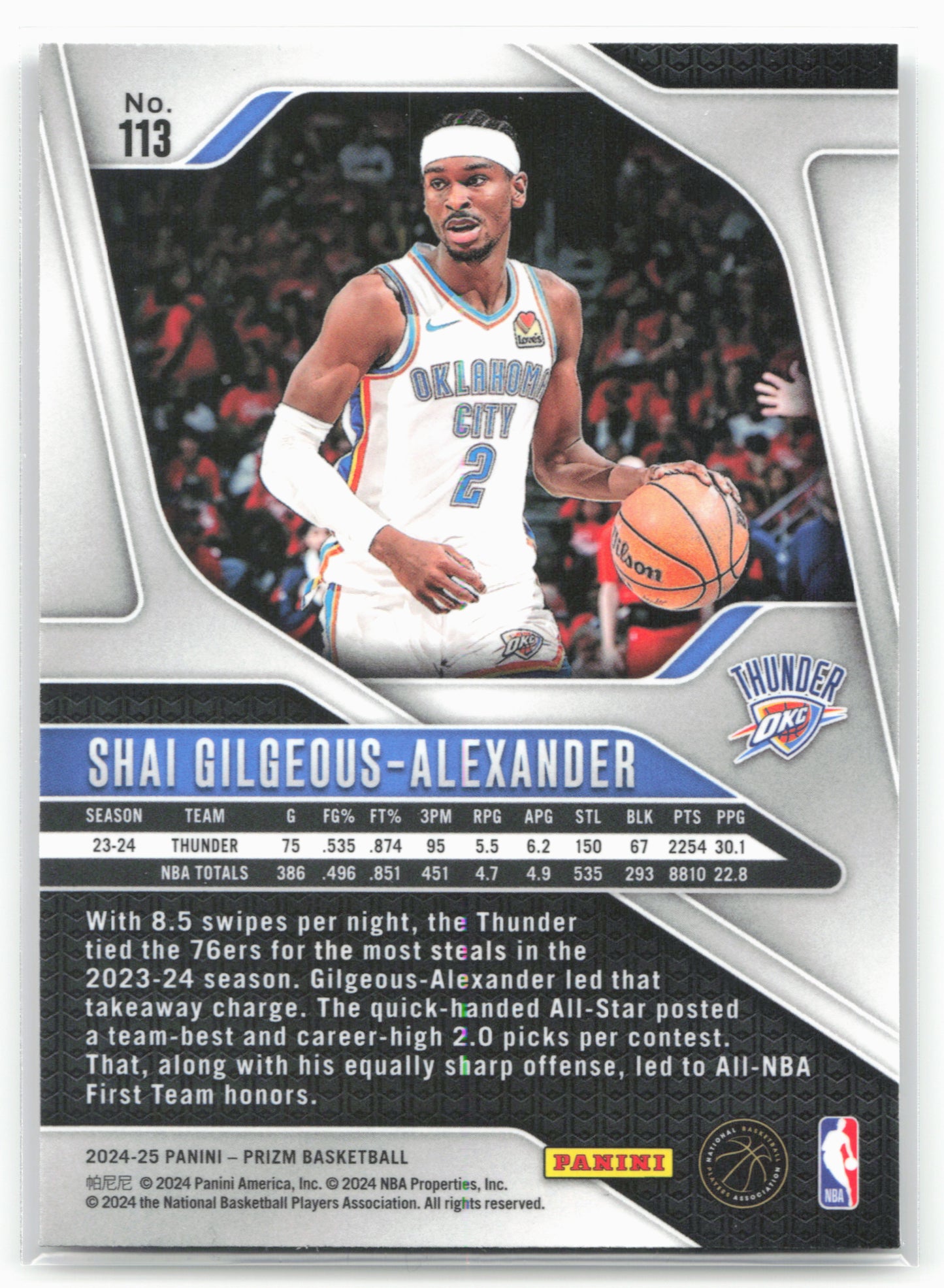 2024-25 Panini Prizm #113 Shai Gilgeous-Alexander NM