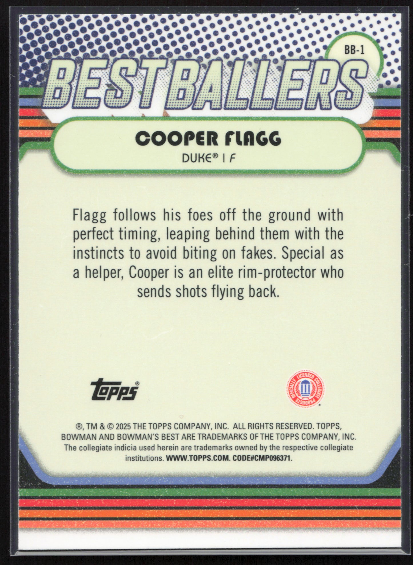 2024-25 Bowman's Best University #BB-1 Cooper Flagg Best Ballers Shimmer