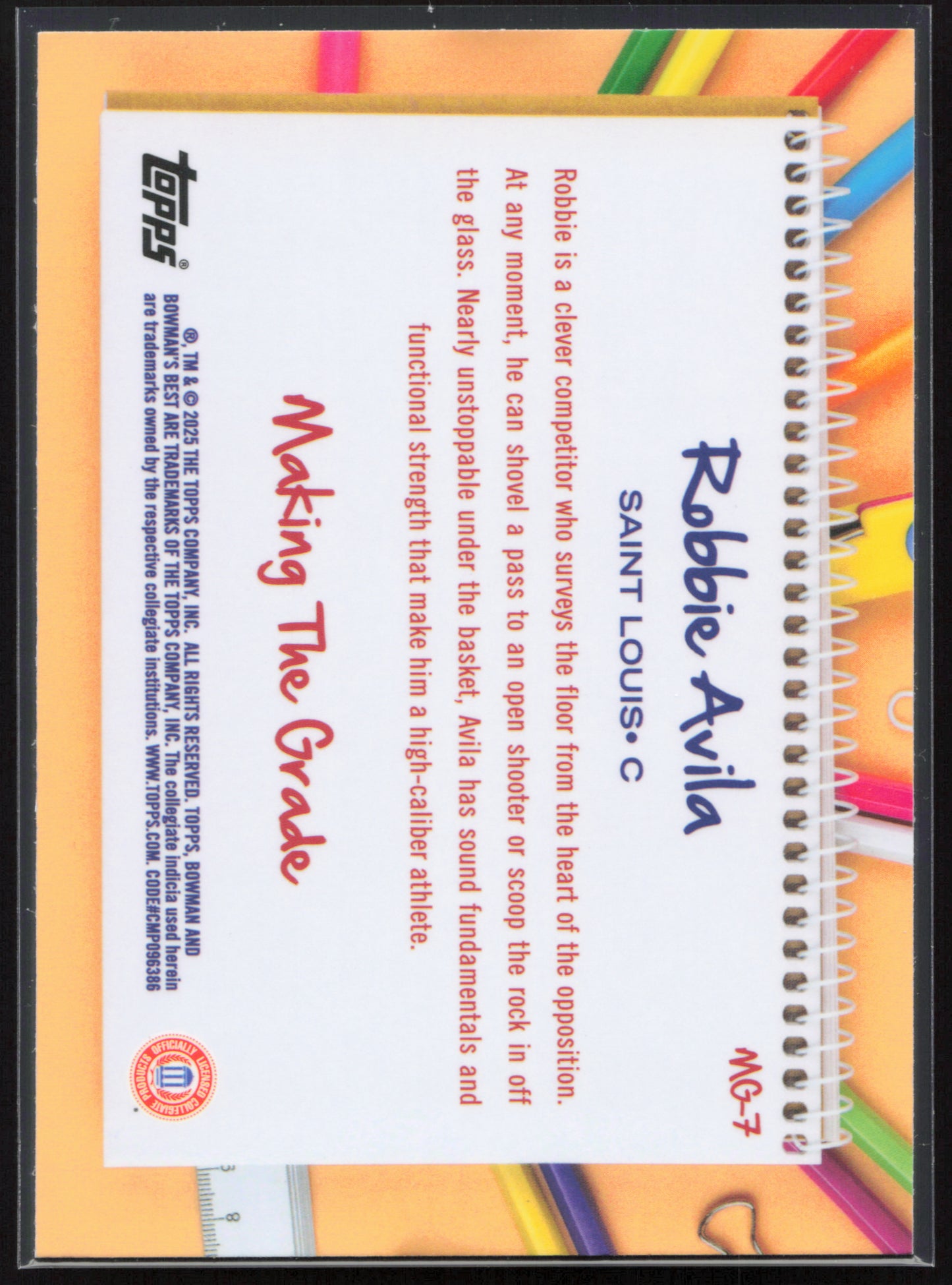 2024-25 Bowman's Best University #MG-7 Robbie Avila Making the Grade