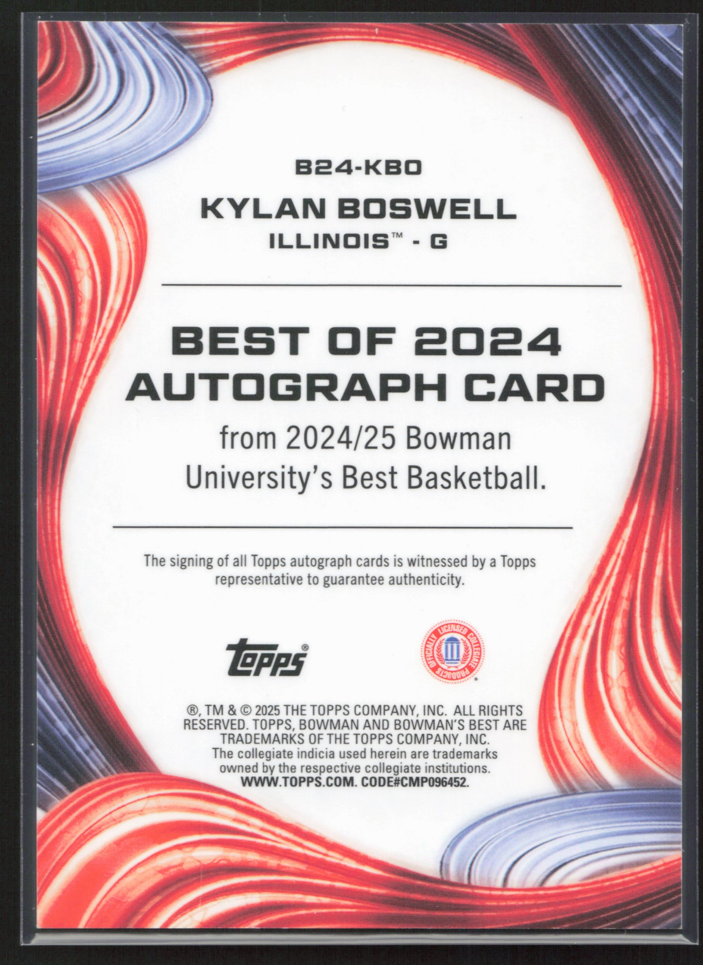 24-25 Bowman Best #B24-KBO Kylan Boswell Best of 2024 Autographs Orange Diamonds