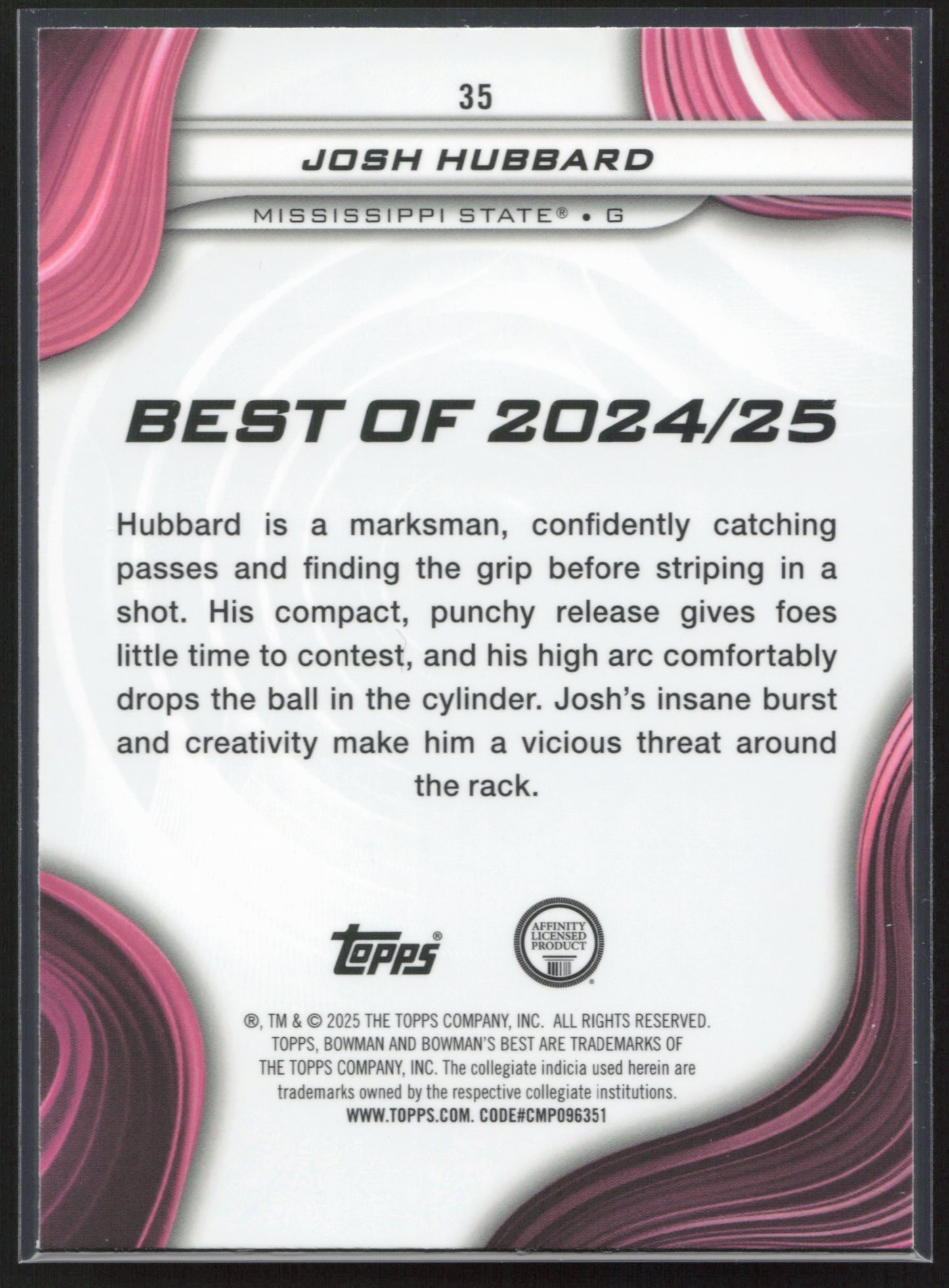 2024-25 Bowman's Best University #35 Josh Hubbard Aqua Lava Refractors #/199