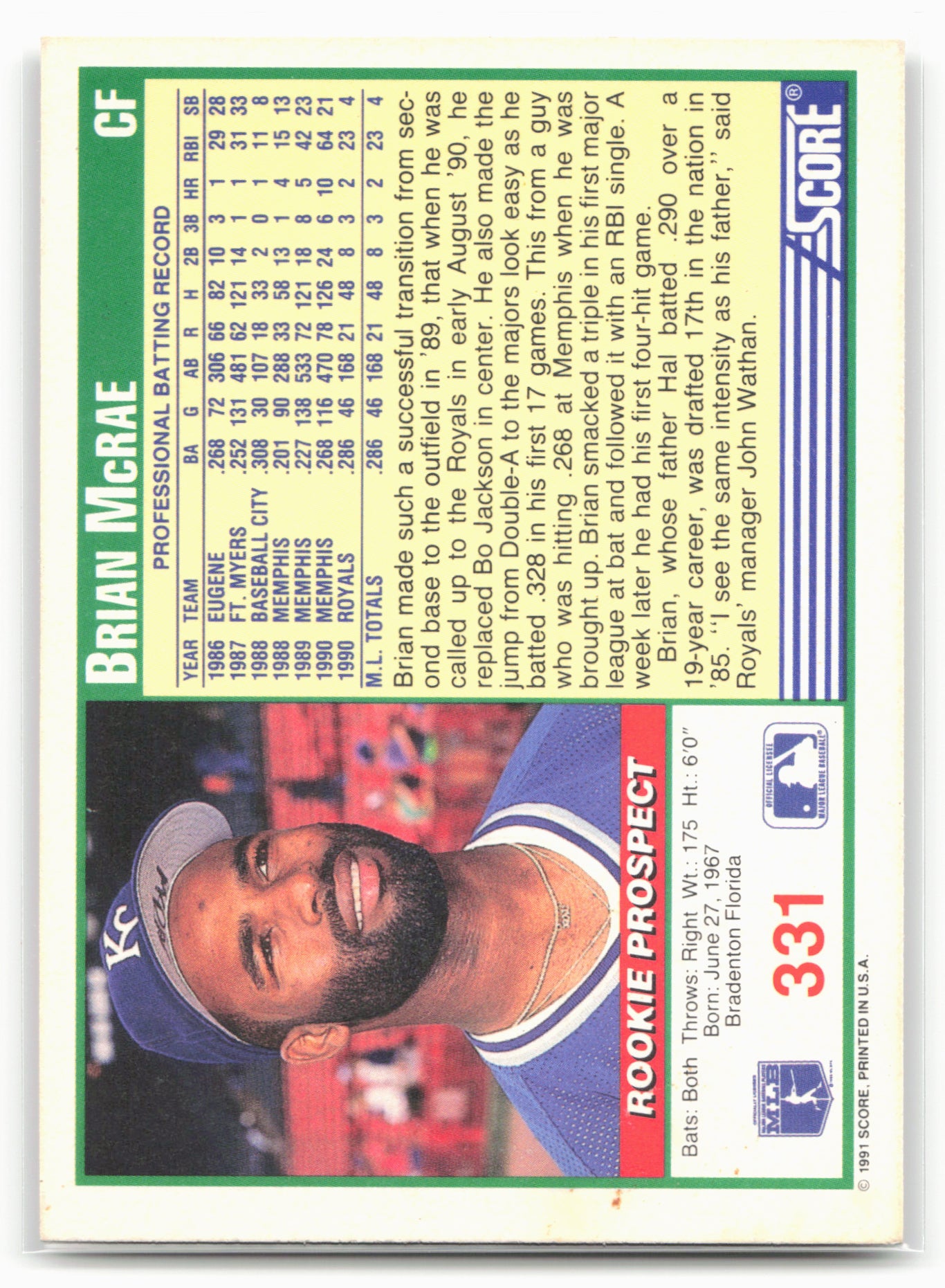 1991 Score #331 Brian McRae