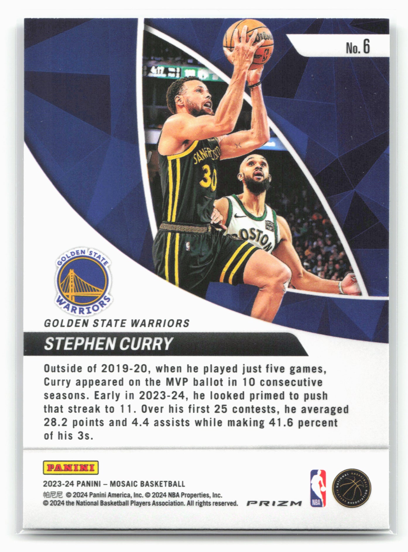 2023-24 Panini Mosaic #6 Stephen Curry Elevate Mosaic Green