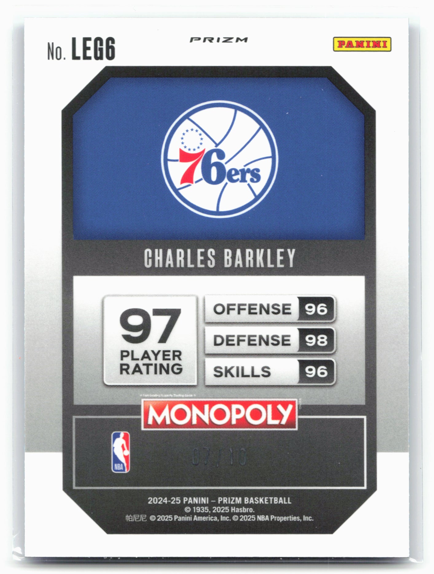 2024-25 Panini Prizm Monopoly #LEG6 Charles Barkley Blue Millionaire #/10