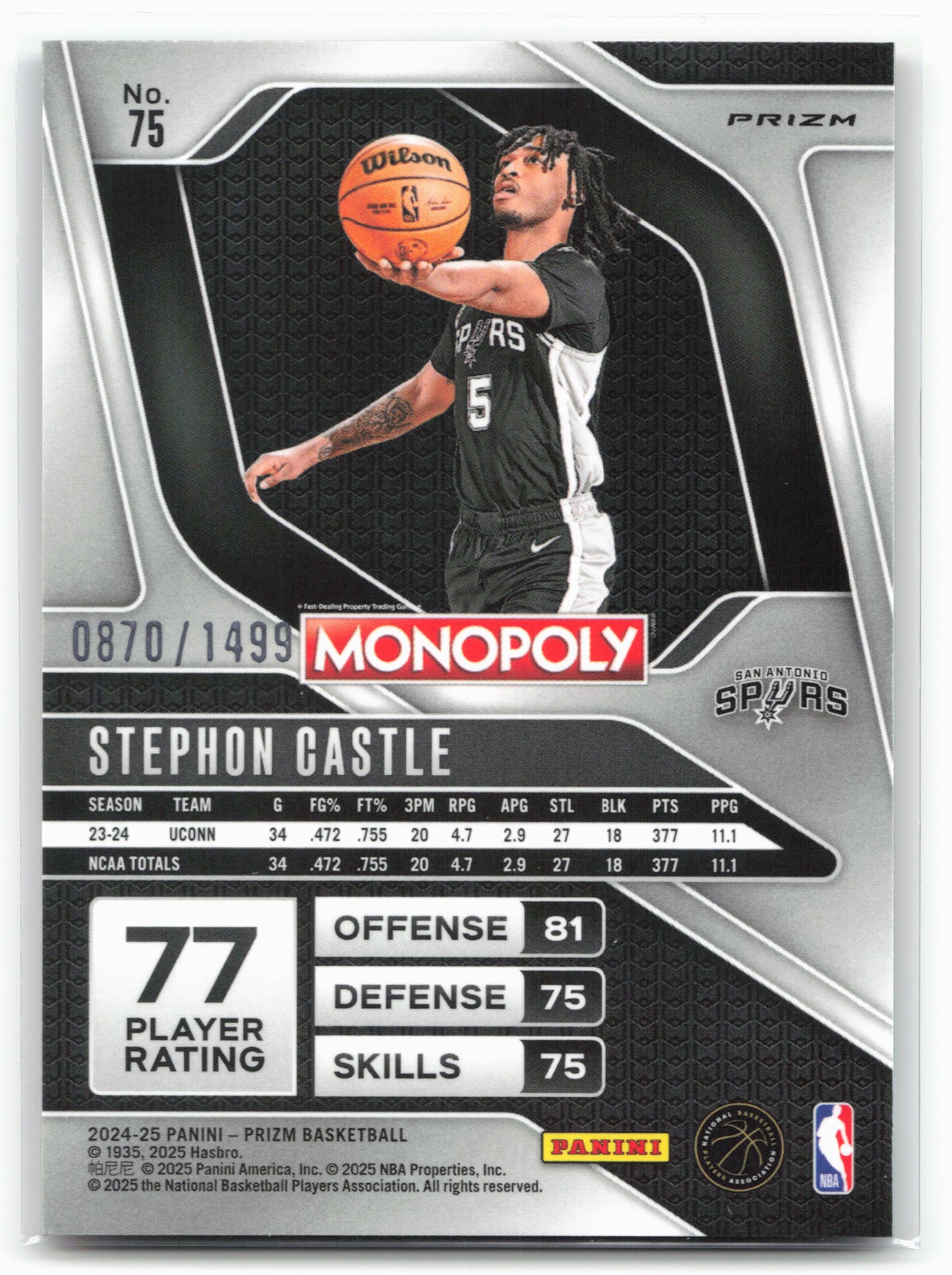 2024-25 Panini Prizm Monopoly #75 Stephon Castle Millionaire Club #/1499