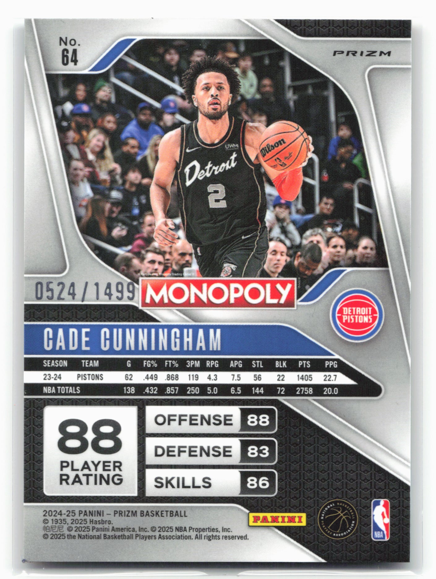 2024-25 Panini Prizm Monopoly #64 Cade Cunningham Millionaire Club #/1499