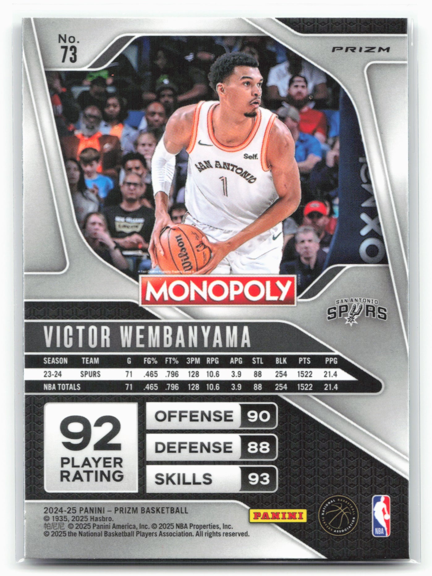 2024-25 Panini Prizm Monopoly #73 Victor Wembanyama Cracked Ice