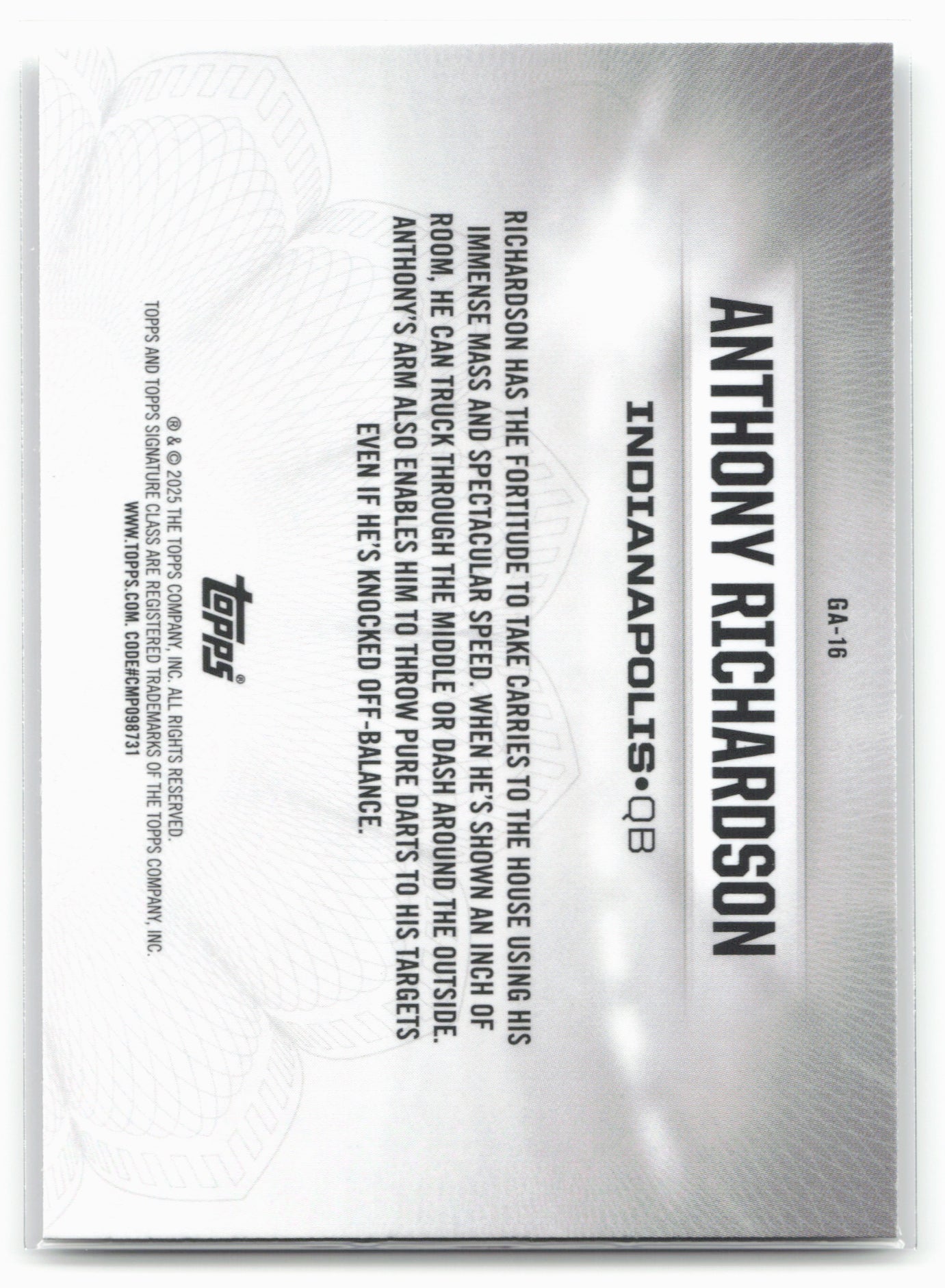 2024 Topps Signature Class #GA-16 Anthony Richardson Gridiron Ambassadors