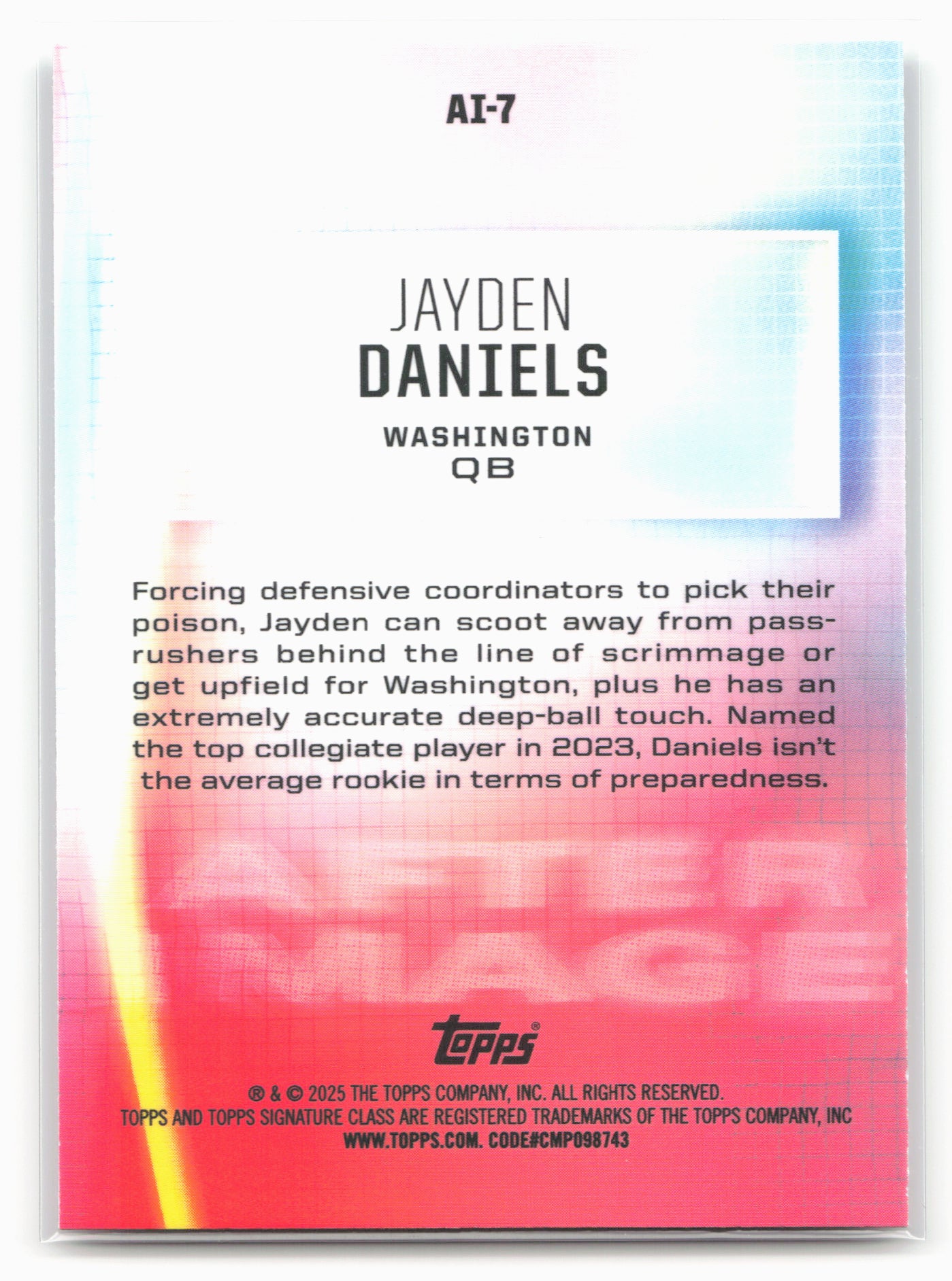2024 Topps Signature Class #AI-7 Jayden Daniels After Image