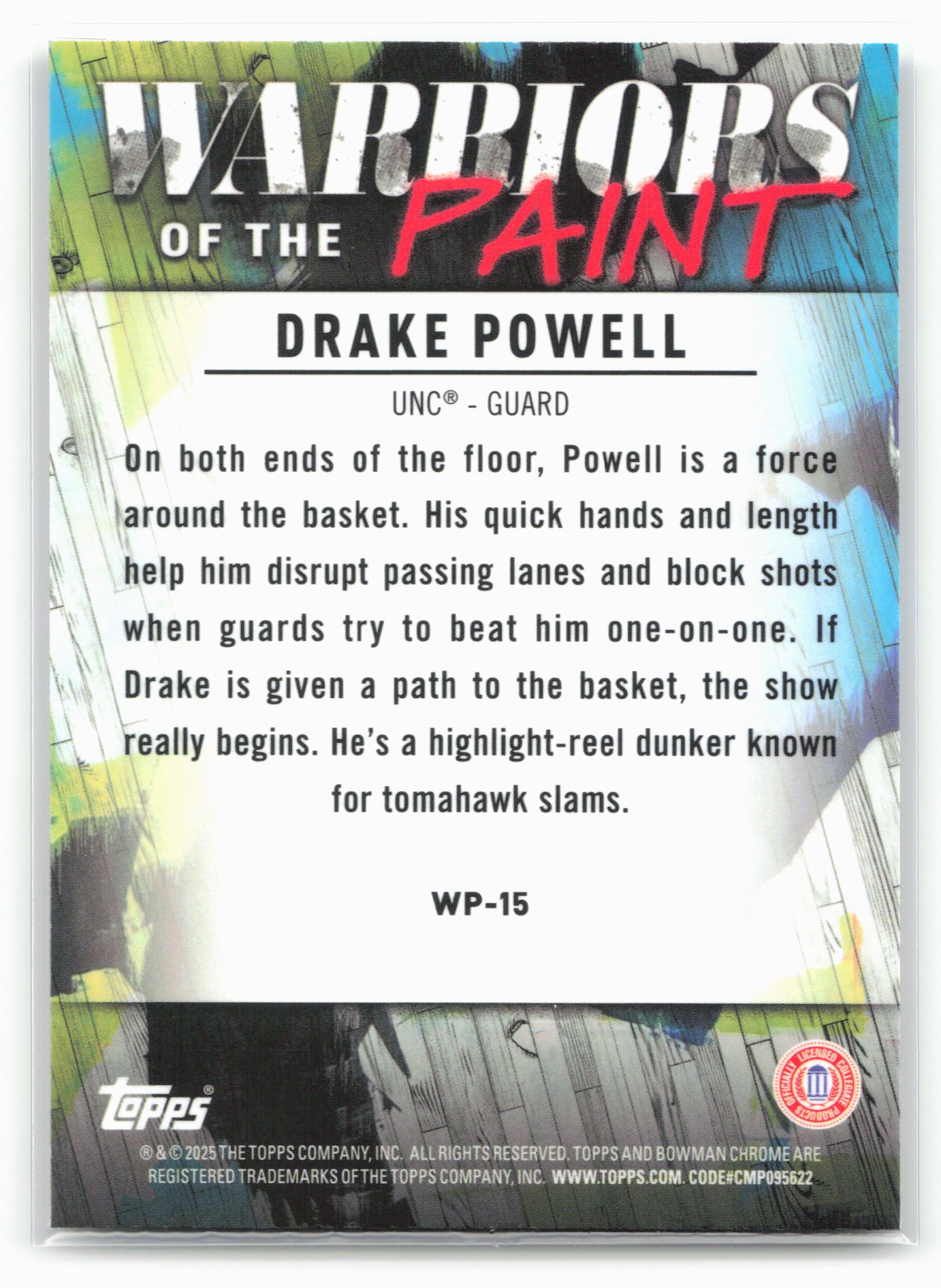 2024-25 Bowman University Chrome #WP-15 Drake Powell Warriors in the Paint 17839