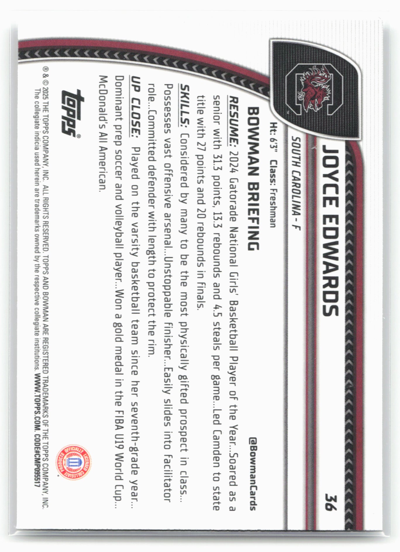 2024-25 Bowman University Chrome #36 Joyce Edwards 17849