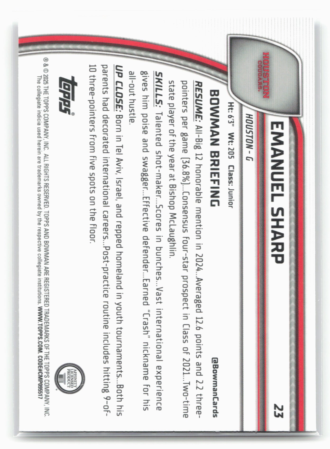 2024-25 Bowman University Chrome #23 Emanuel Sharp X-Fractor 17935