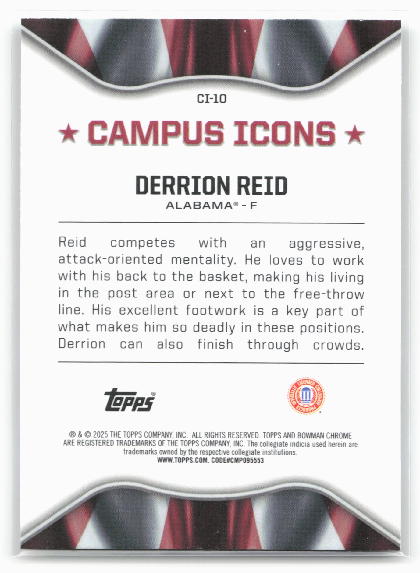 2024-25 Bowman University Chrome #CI-10 Derrion Reid Campus Icons 17936