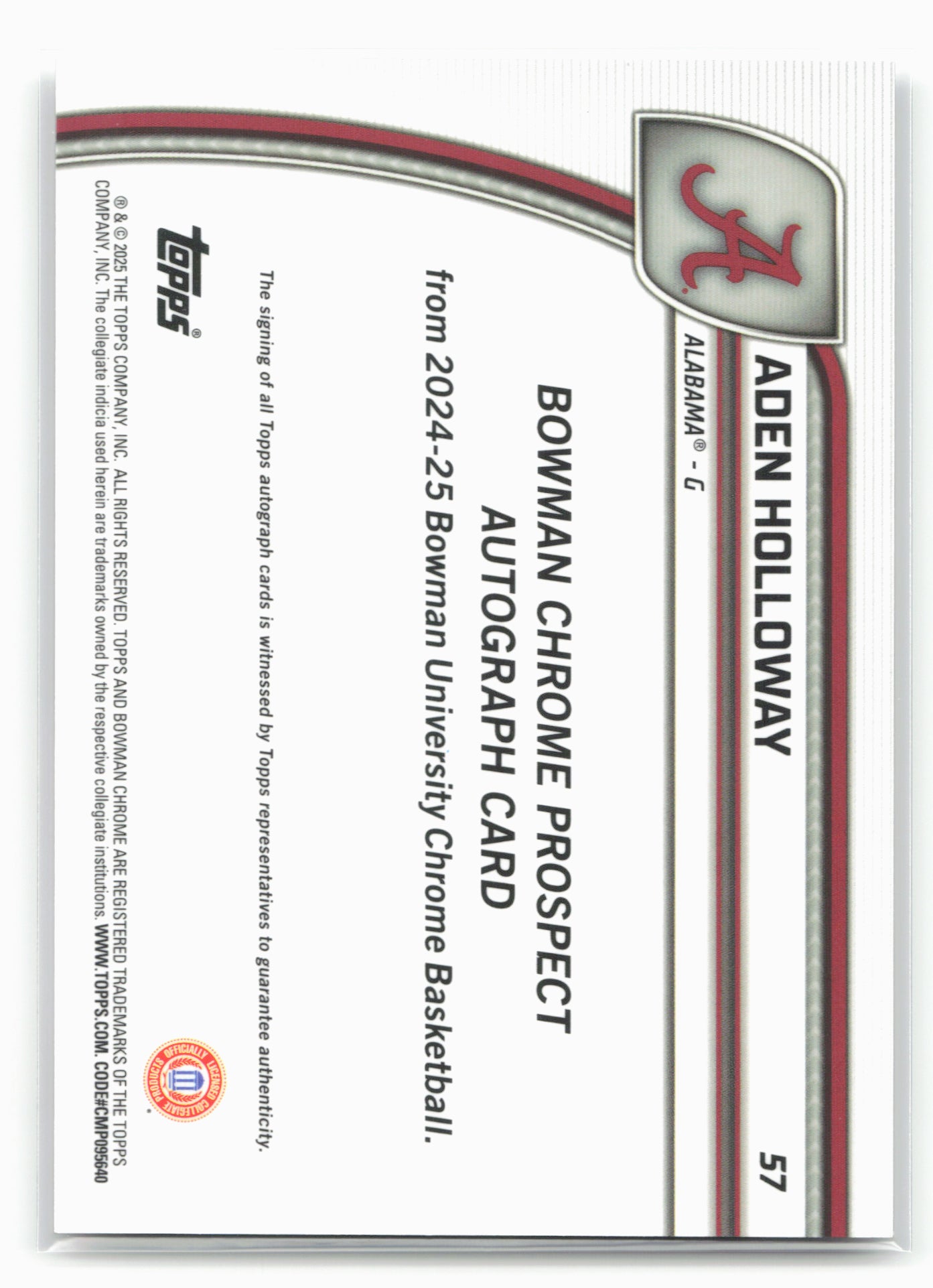 2024-25 Bowman University Chrome #57 Aden Holloway Prospects Autographs