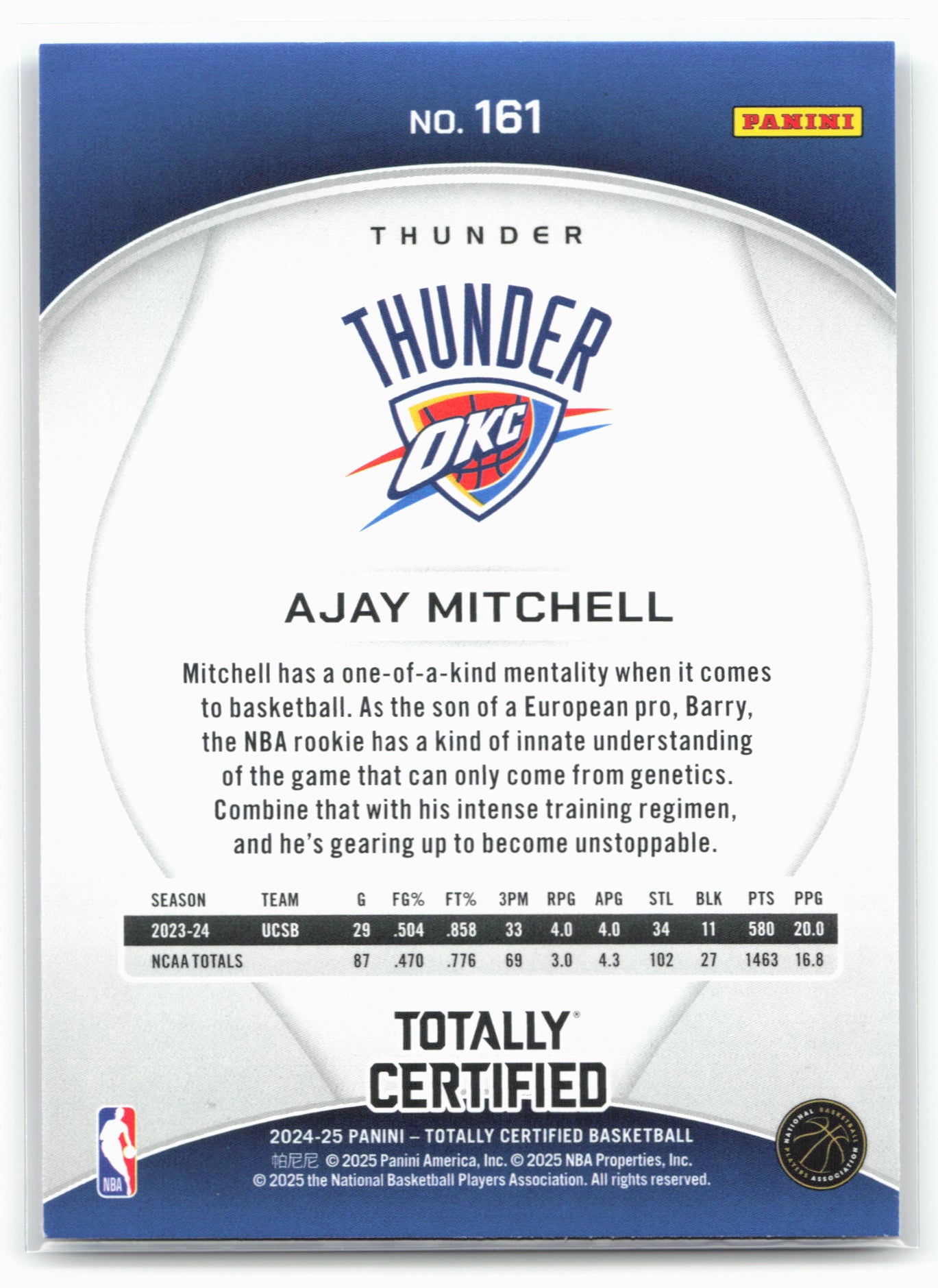 2024-25 Panini Totally Certified #161 Ajay Mitchell 18392