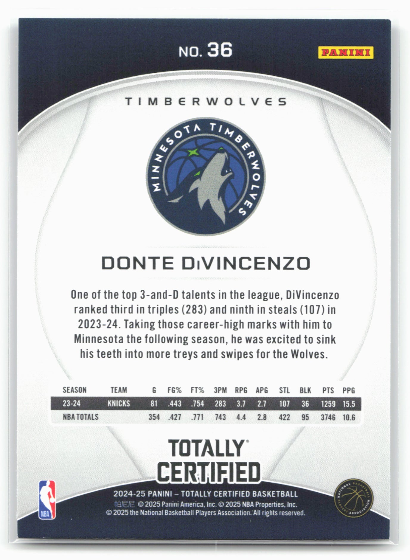 2024-25 Panini Totally Certified #36 Donte DiVincenzo 18399