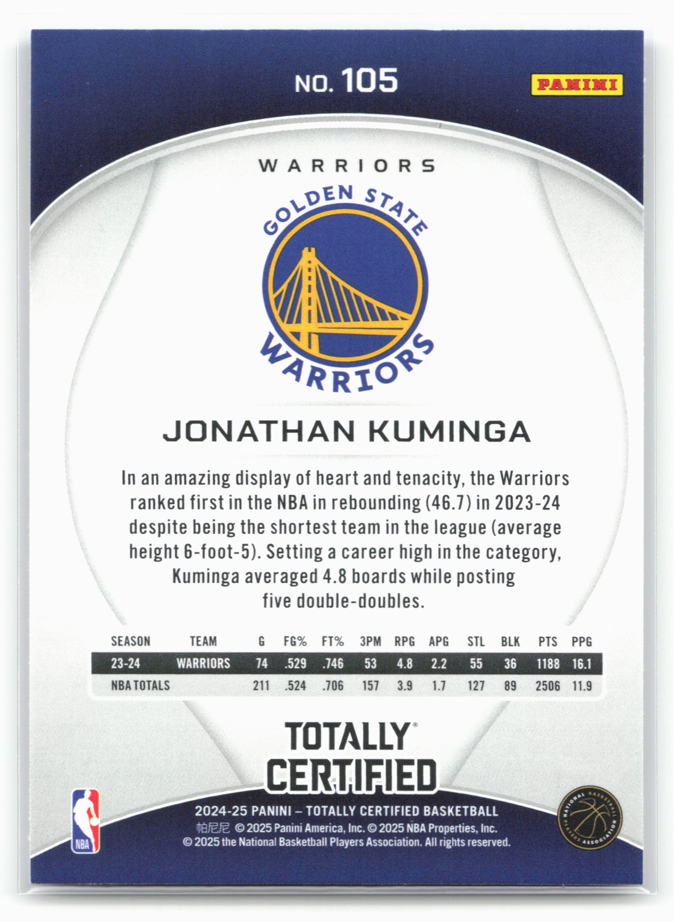 2024-25 Panini Totally Certified #105 Jonathan Kuminga 18401