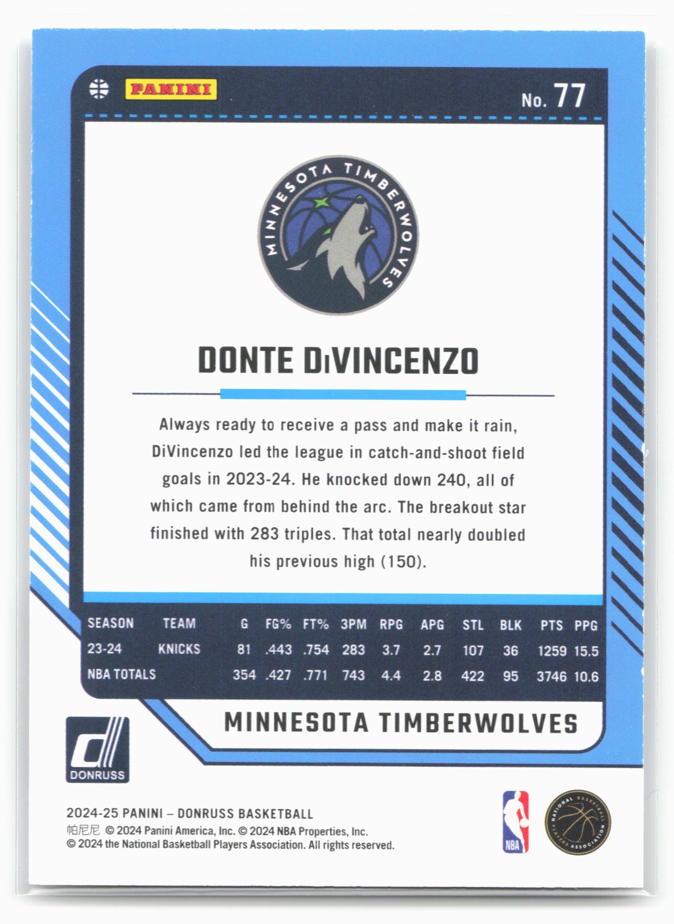 2024-25 Donruss #77 Donte DiVincenzo Press Proof Purple