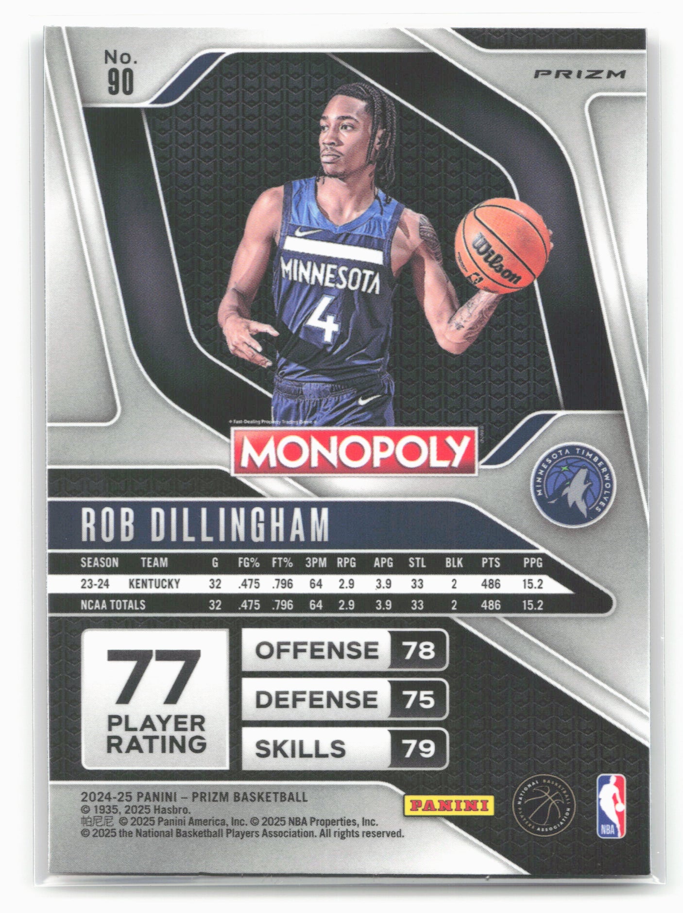 2024-25 Panini Prizm Monopoly #90 Rob Dillingham Red Prizms