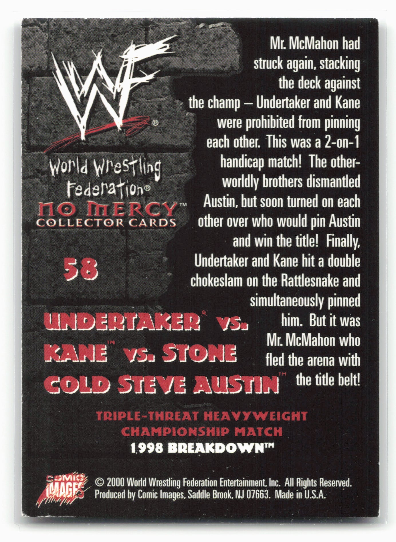 2000 Comic Images WWF No Mercy #58 The Undertaker/Kane/Stone Cold Steve Austin