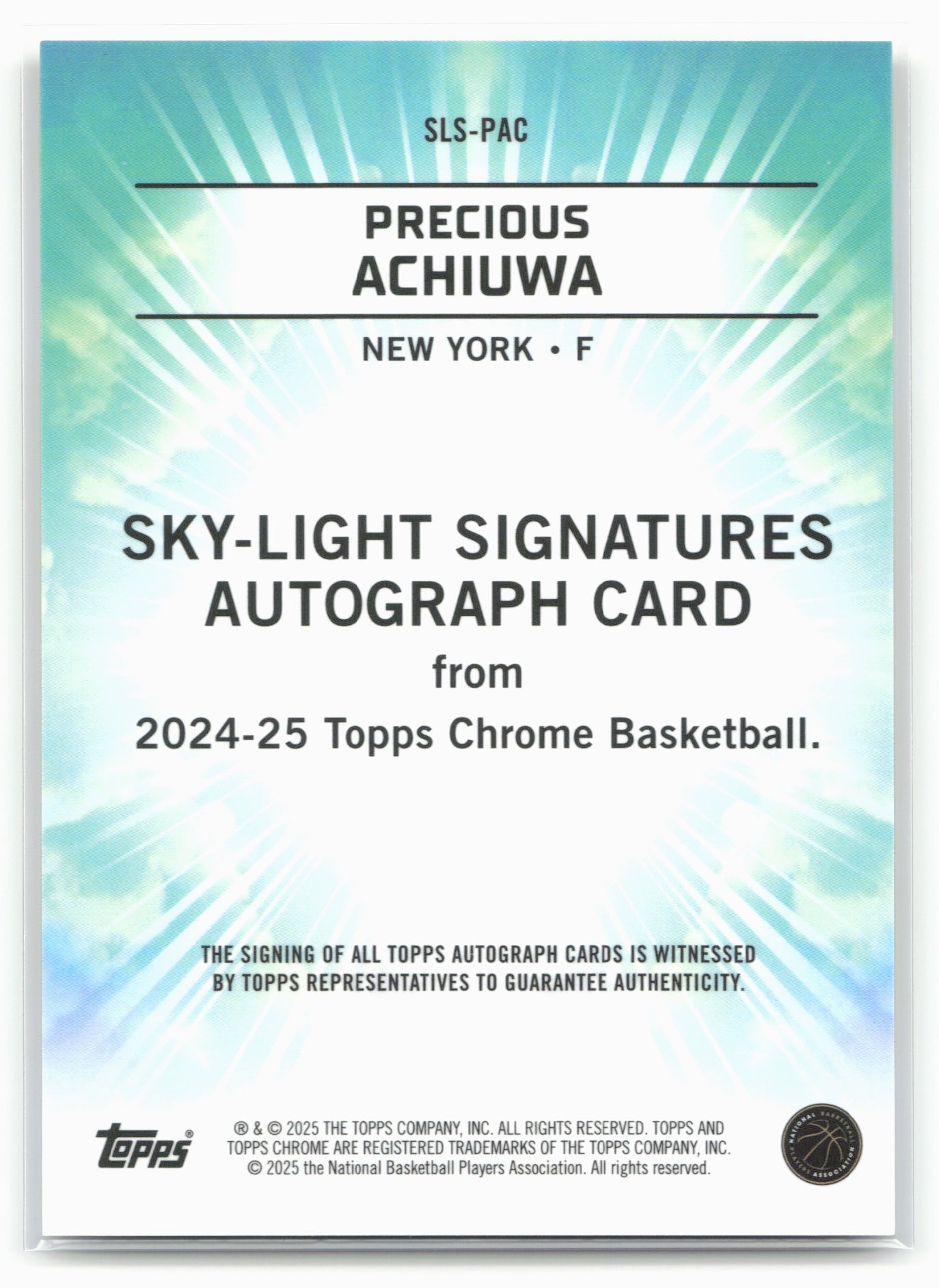 2024-25 Topps Chrome #SLS-PAC Precious Achiuwa Sky-Light Gold Refractor #/50