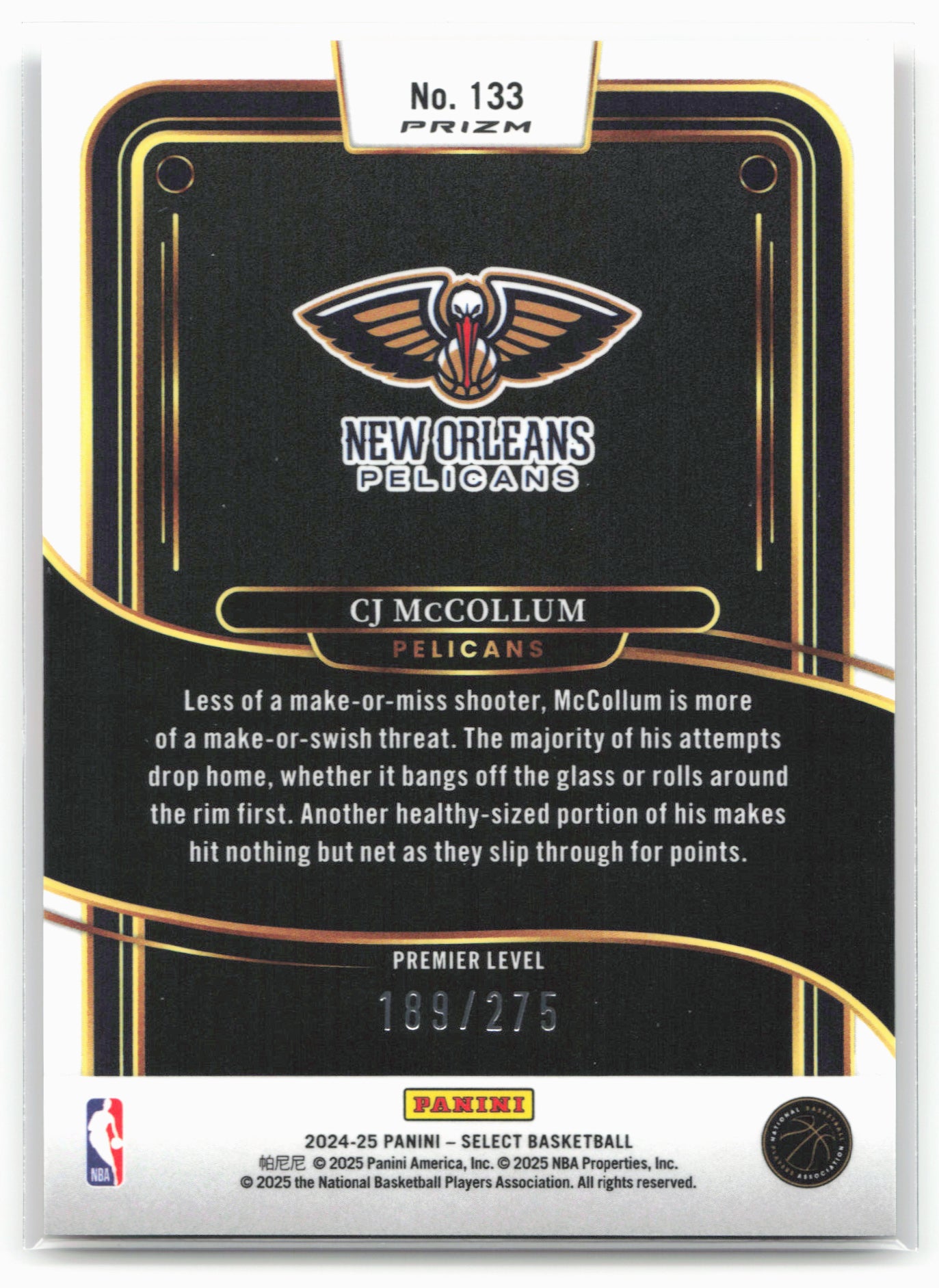 2024-25 Panini Select #133 CJ McCollum Orange cracked ice prizm /275