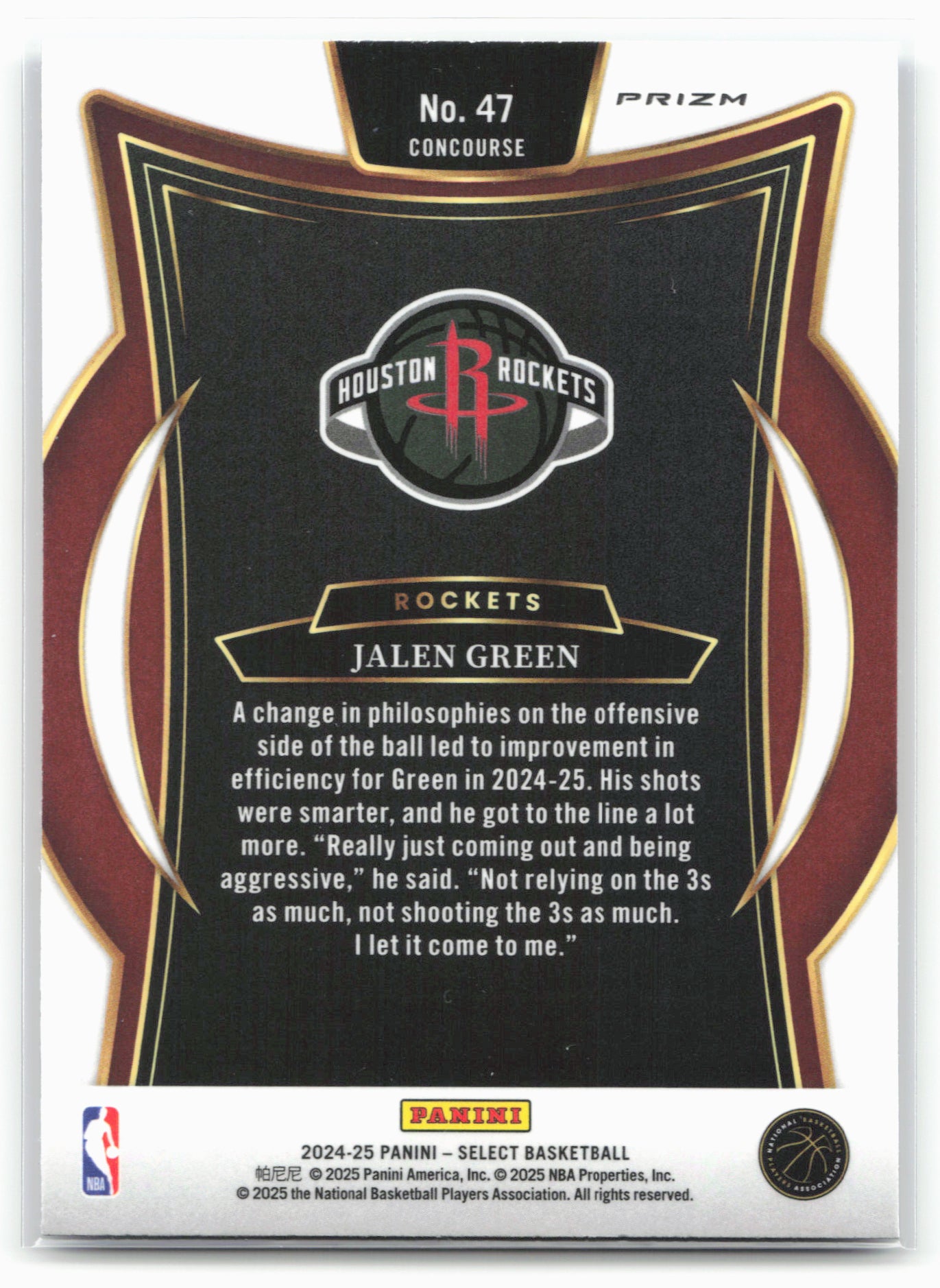 2024-25 Panini Select #47 Jalen Green Blue Cracked Ice Prizm Gray Back