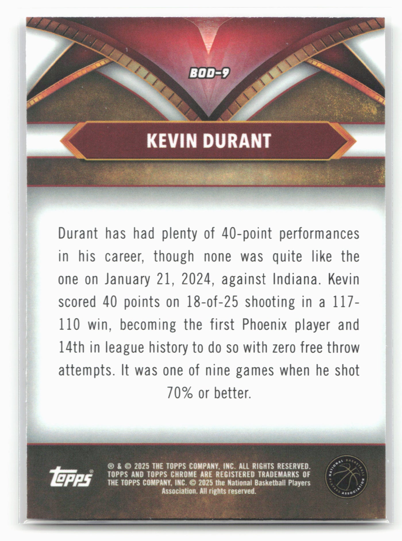 2024-25 Topps Chrome #BOD-9 Kevin Durant Ball of Duty Blue Basketball Refractor