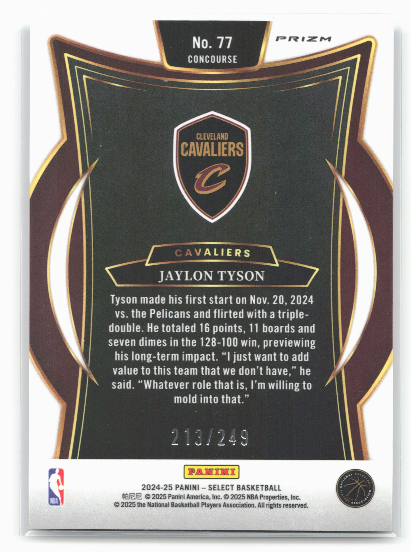 2024-25 Panini Select #77 Jaylon Tyson Blue Scope Prizm #/249