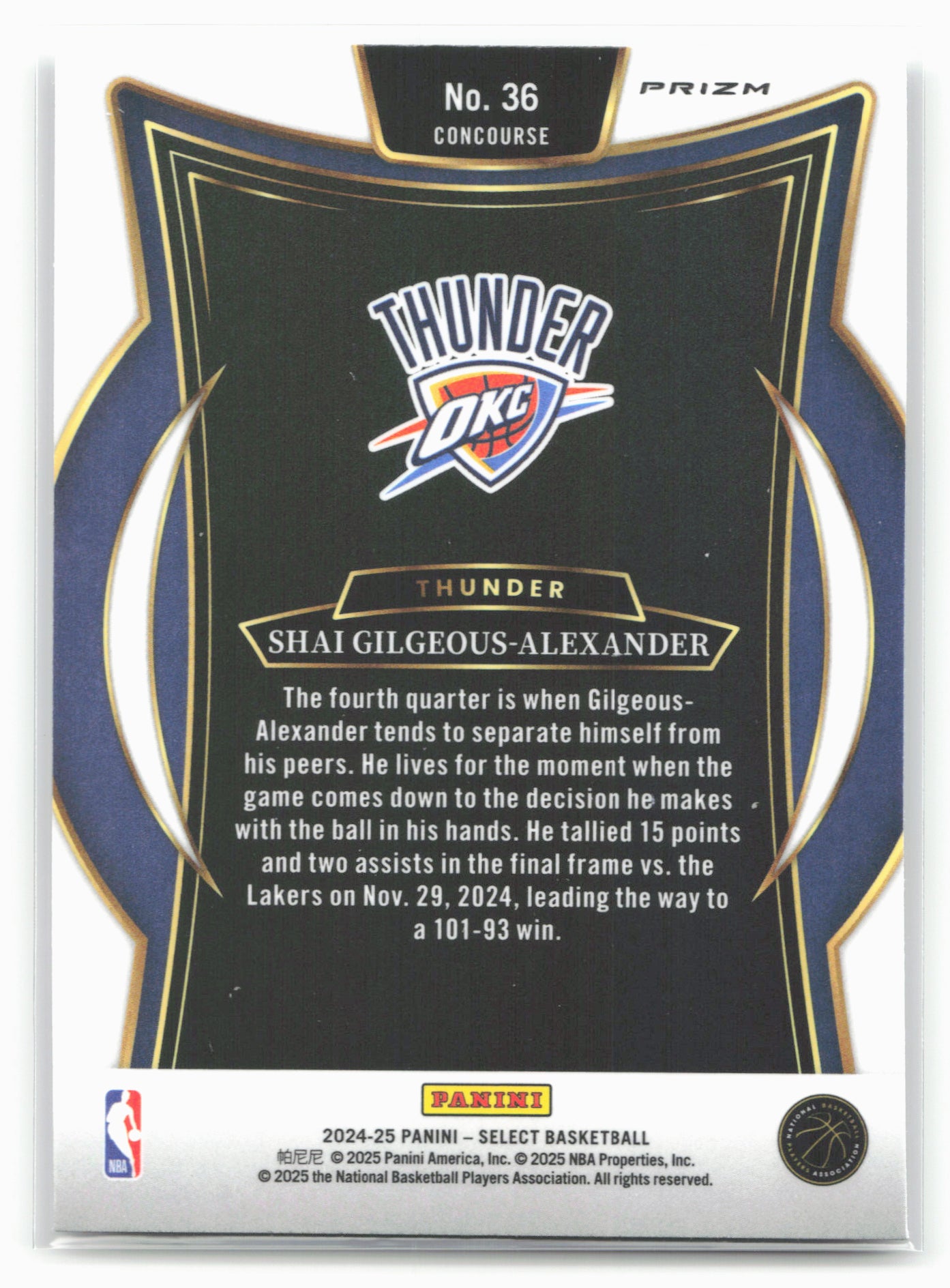 2024-25 Panini Select #36 Shai Gilgeous-Alexander Silver Prizm
