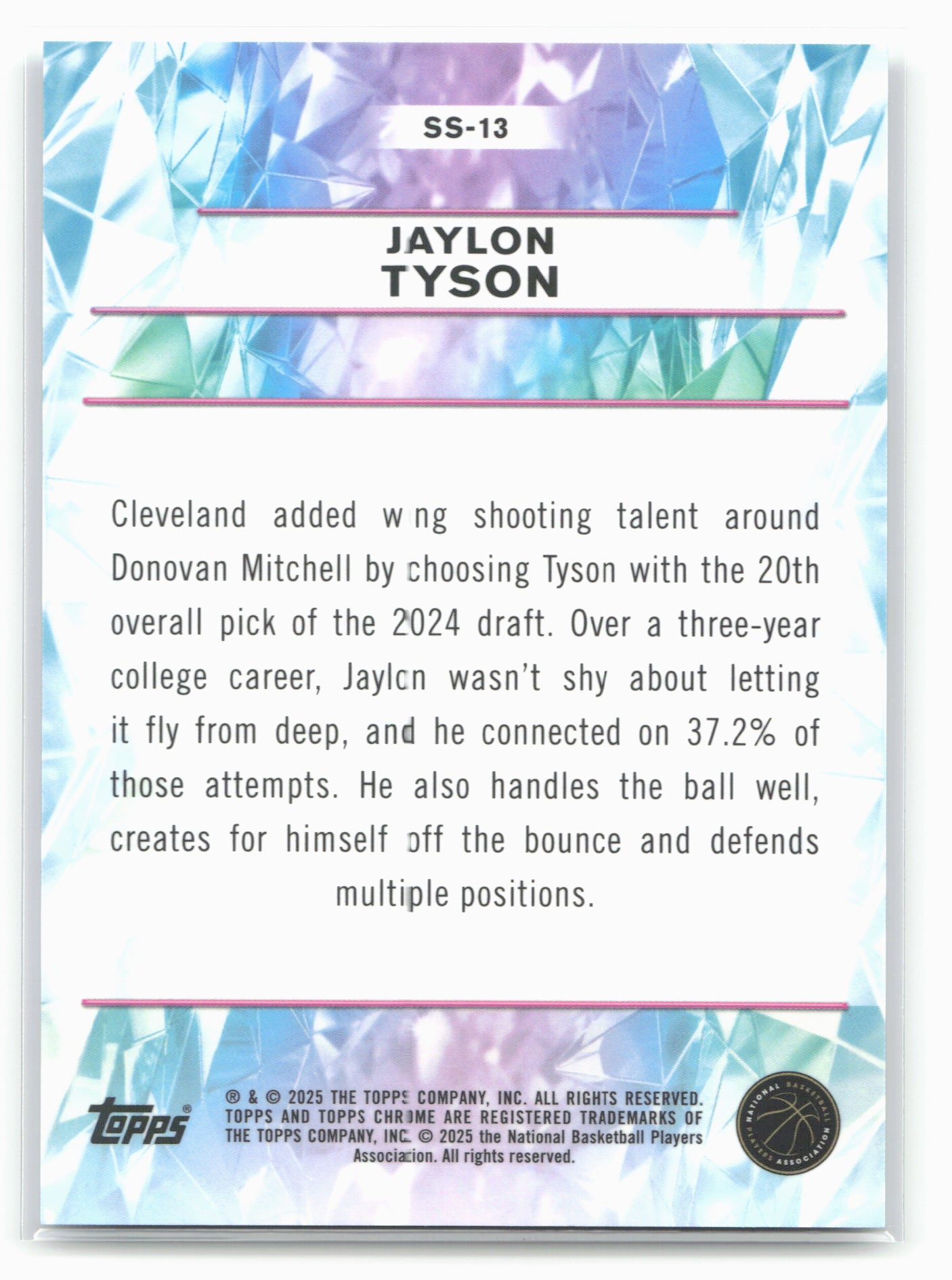 2024-25 Topps Chrome Sapphire #ss-13 Jaylon Tyson Sapphire Selections