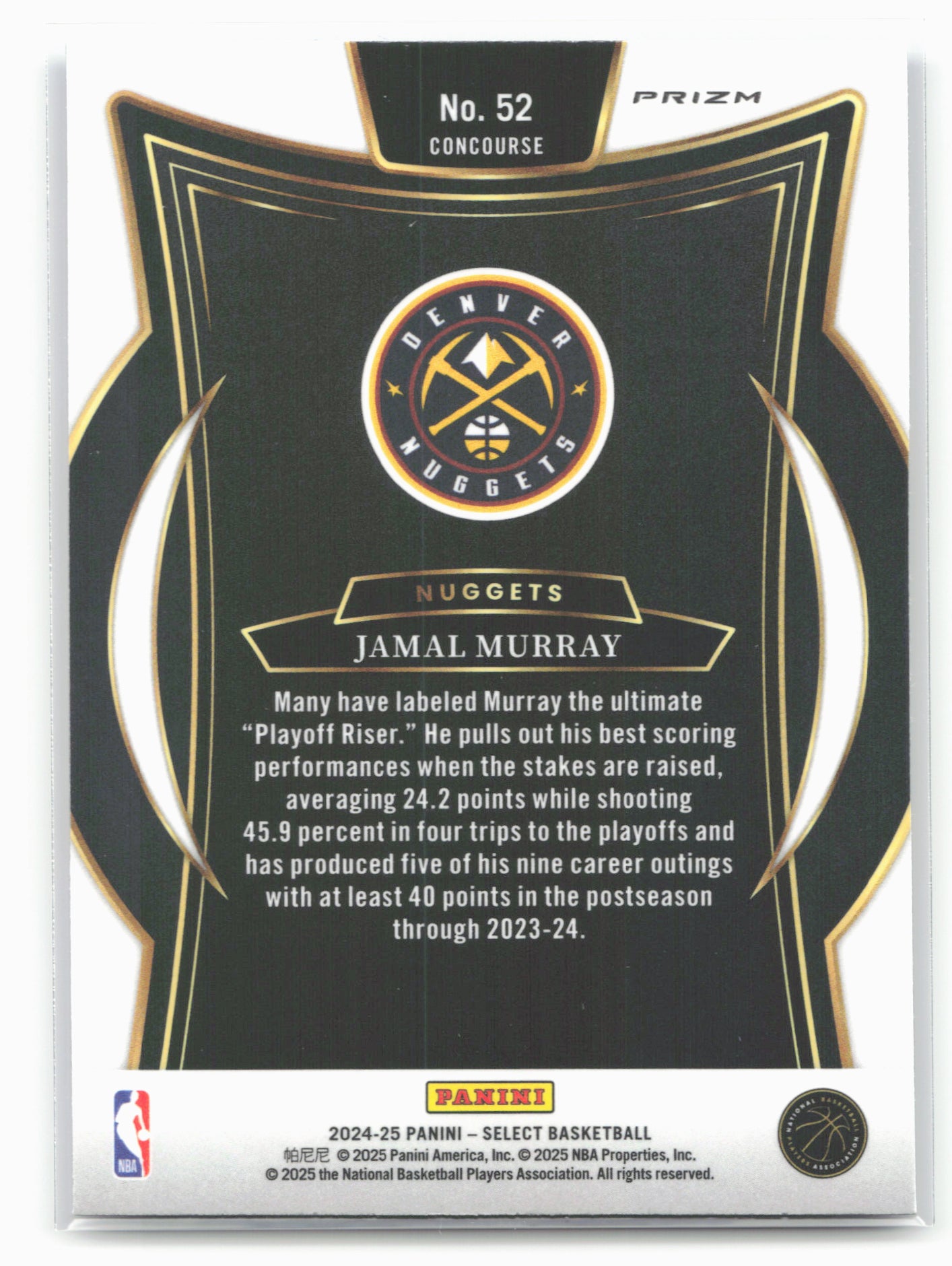 2024-25 Panini Select #52 Jamal Murray Blue Cracked Ice Prizm 19629