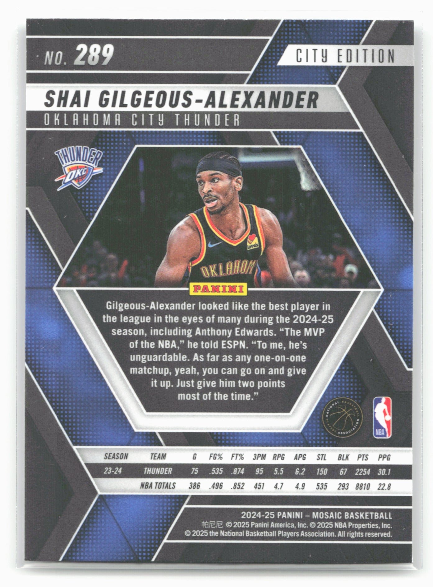 2024-25 Panini Mosaic #289 Shai Gilgeous-Alexander