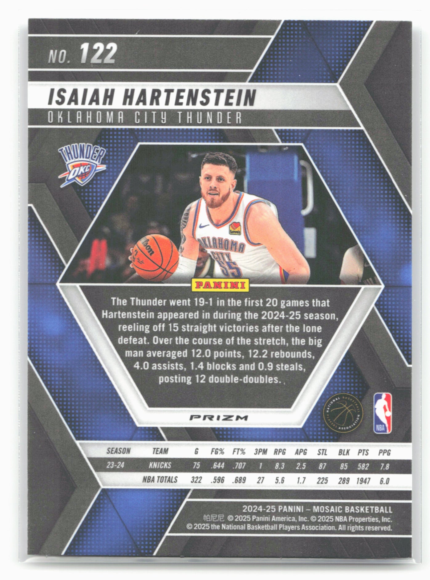 2024-25 Panini Mosaic #122 Isaiah Hartenstein Base Mosaic