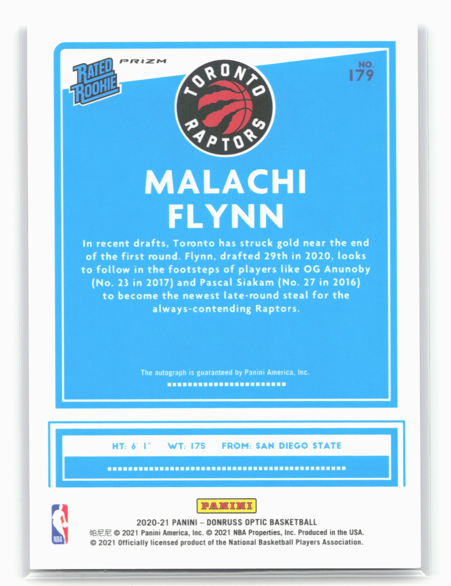 2020-21 Donruss Optic #179 Malachi Flynn Rated Rookies Signatures Purple