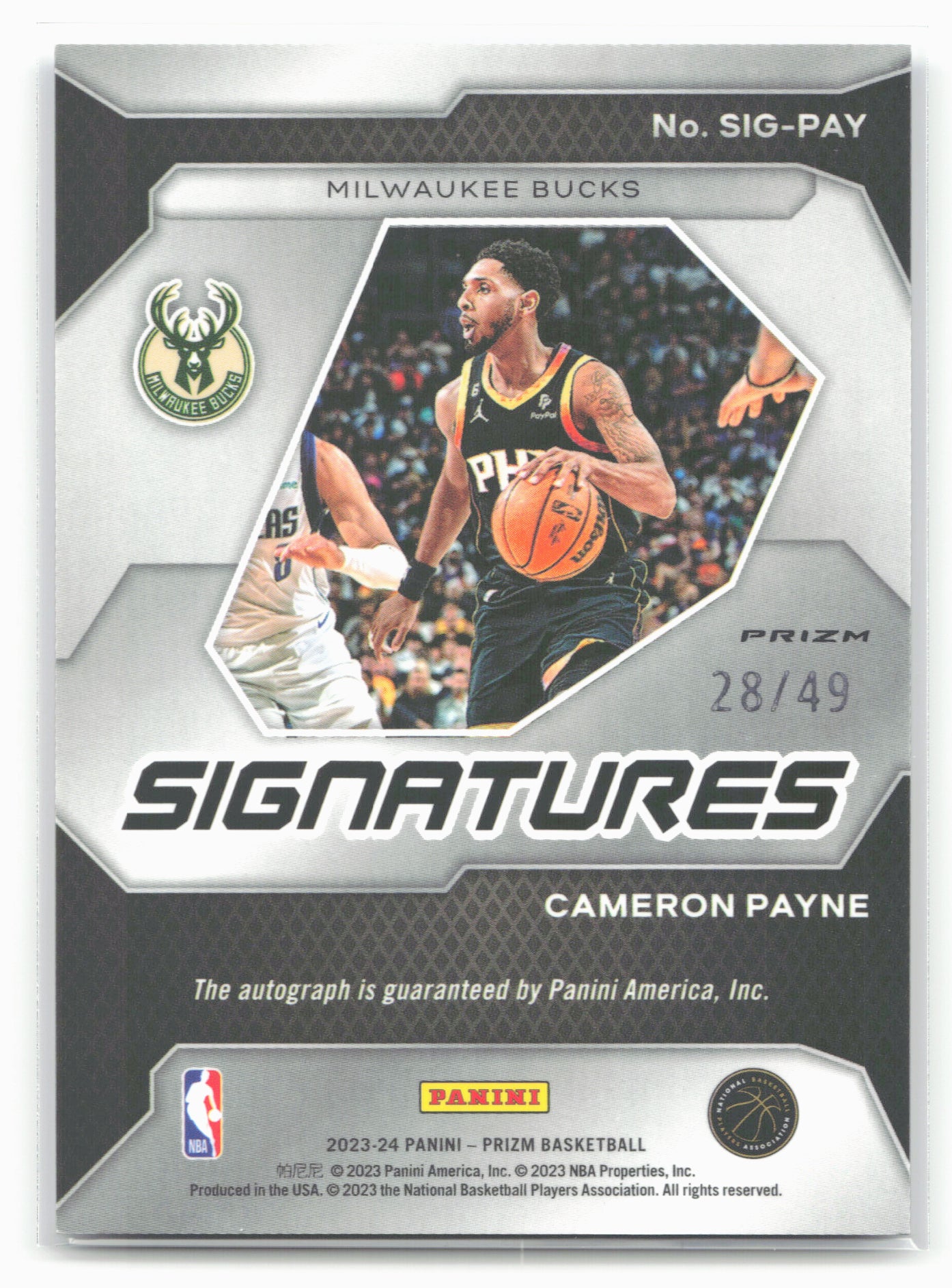 2023-24 Panini Prizm #SIG-PAY Cameron Payne Signatures Prizms Blue #/49