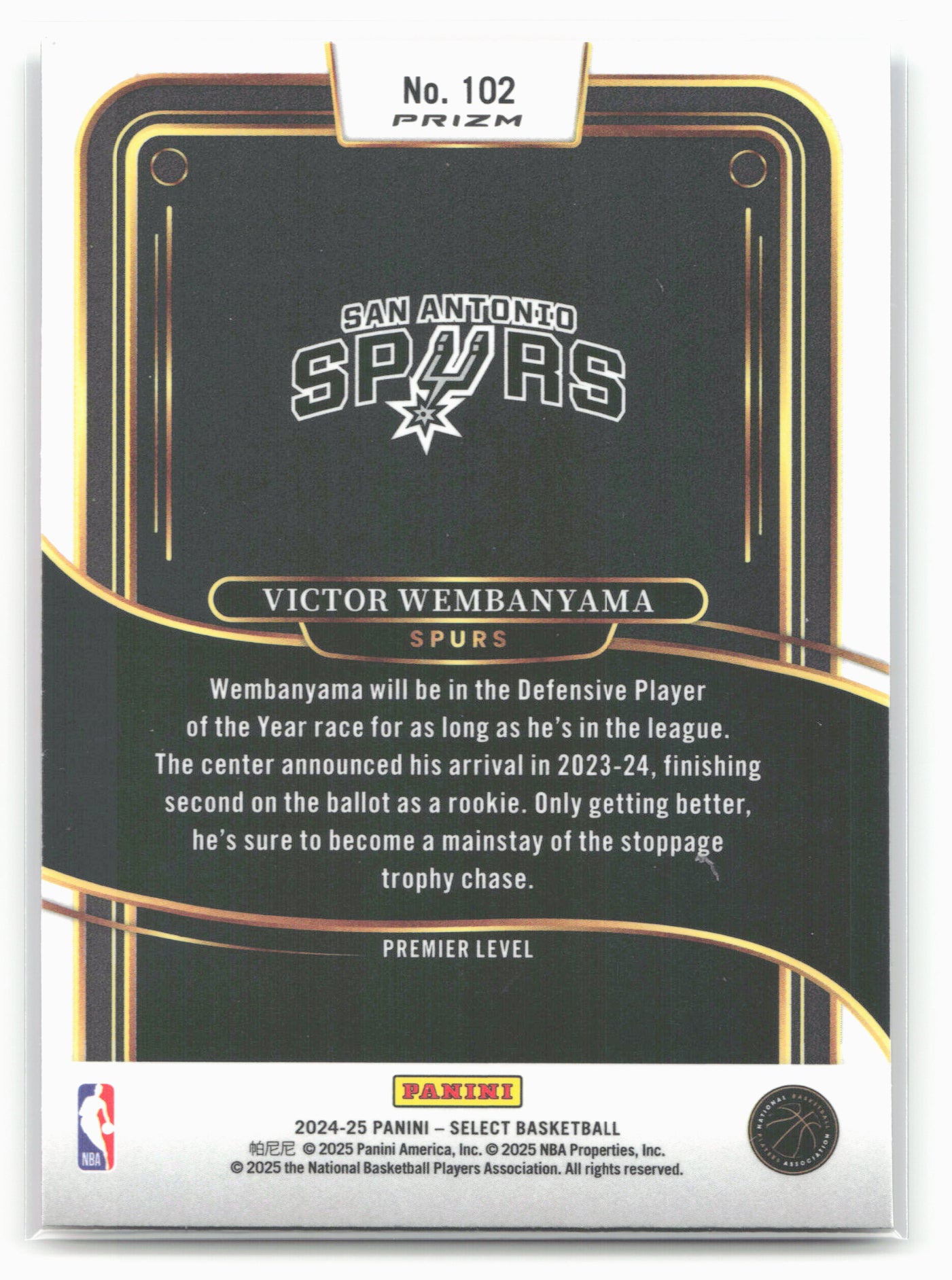2024-25 Panini Select #102 Victor Wembanyama Tri-Color Prizm