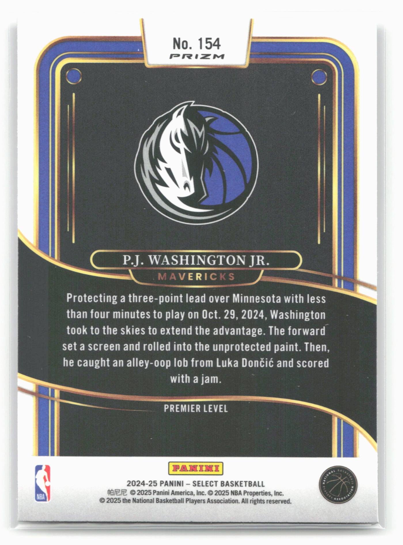 2024-25 Panini Select #154 P.J. Washington Jr. Silver Prizm