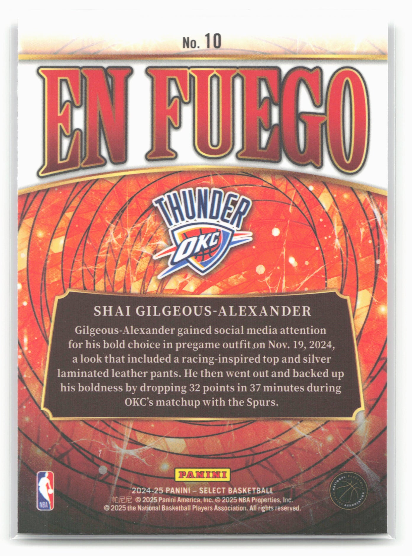 2024-25 Panini Select #10 Shai Gilgeous-Alexander En Fuego