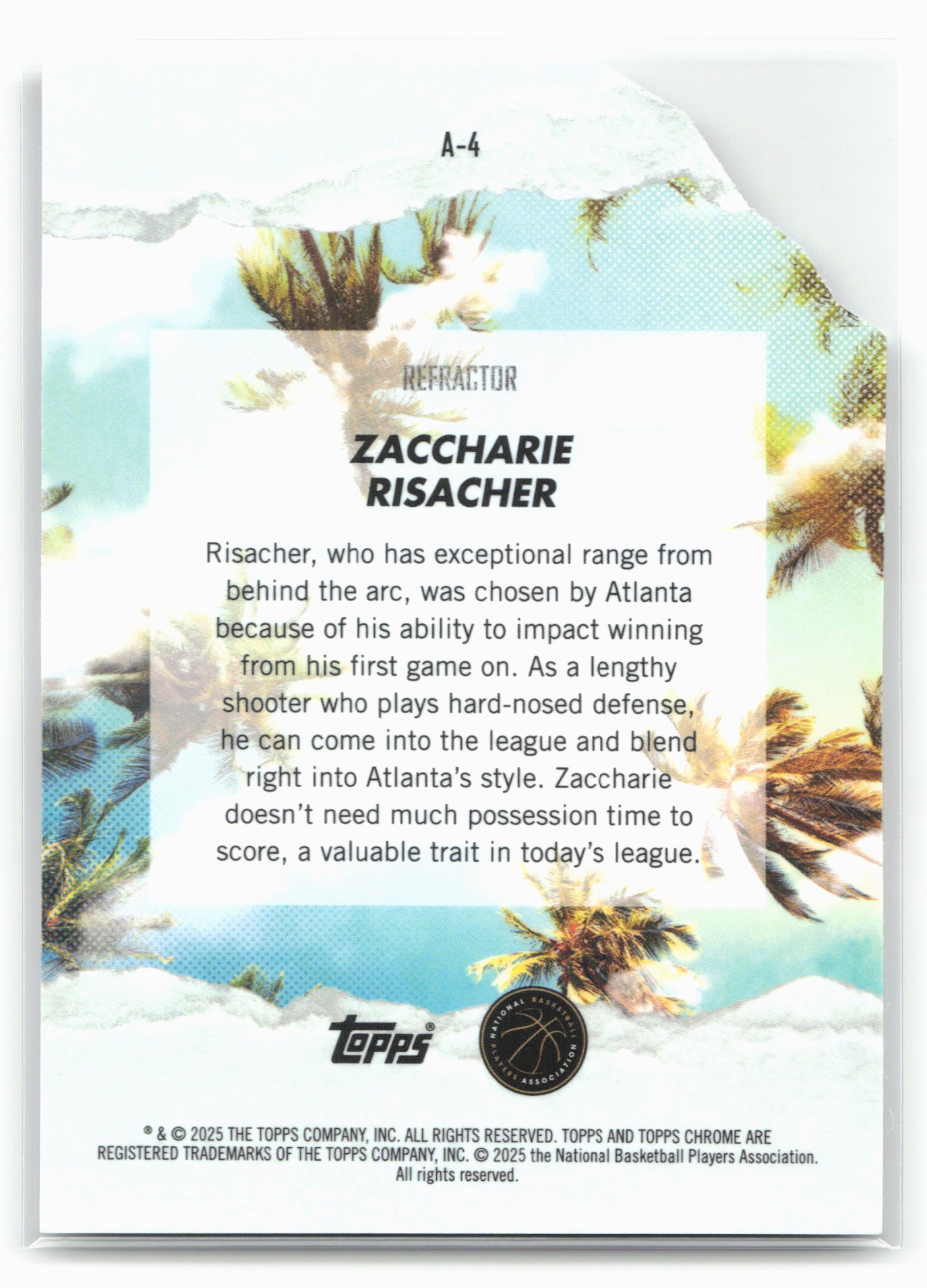 2024-25 Finest #A-4 Zaccharie Risacher Arrivals Refractor 19769