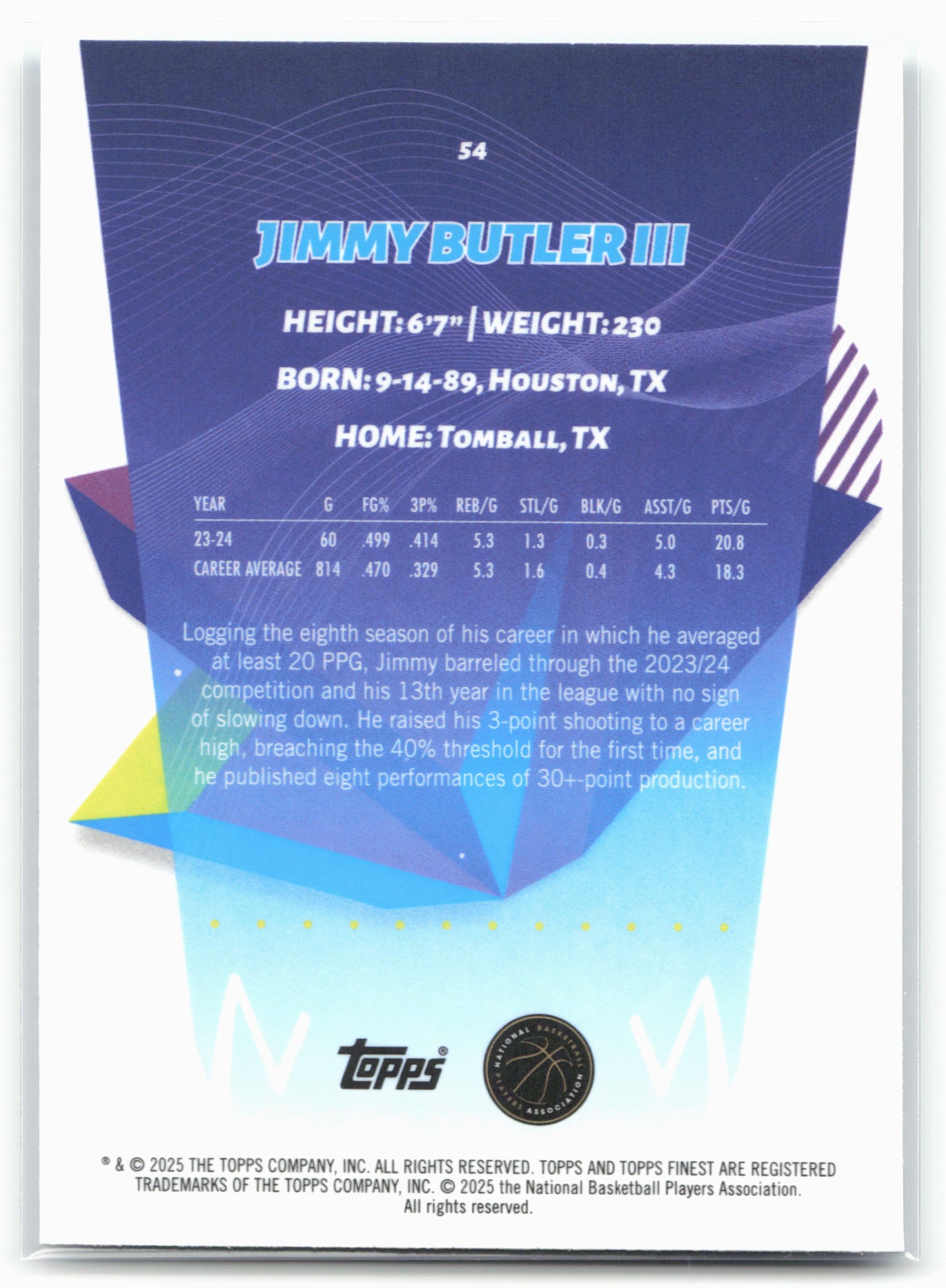 2024-25 Finest #54 Jimmy Butler III Sky Blue Refractor 19776