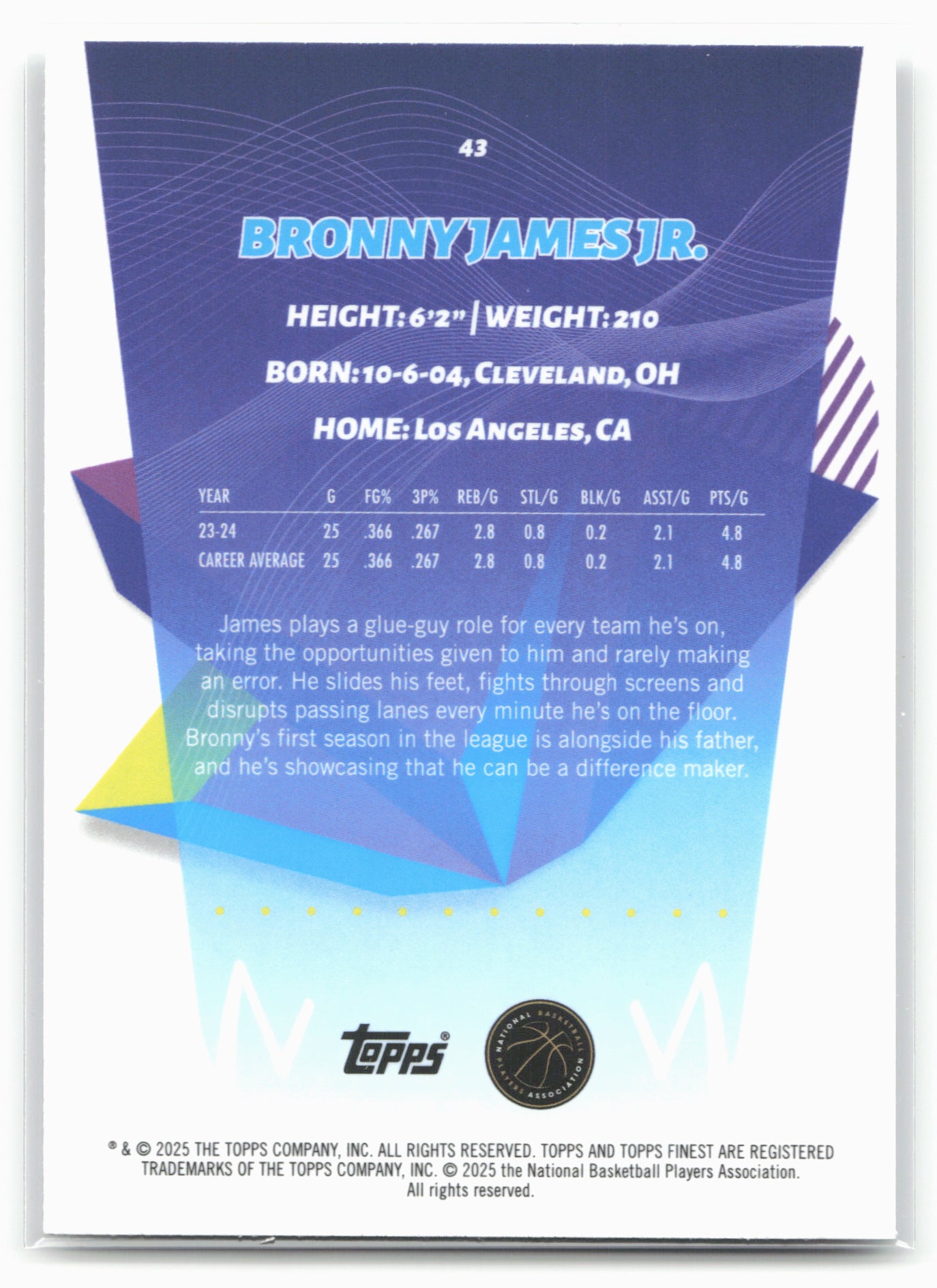 2024-25 Finest #43 Bronny James Jr.