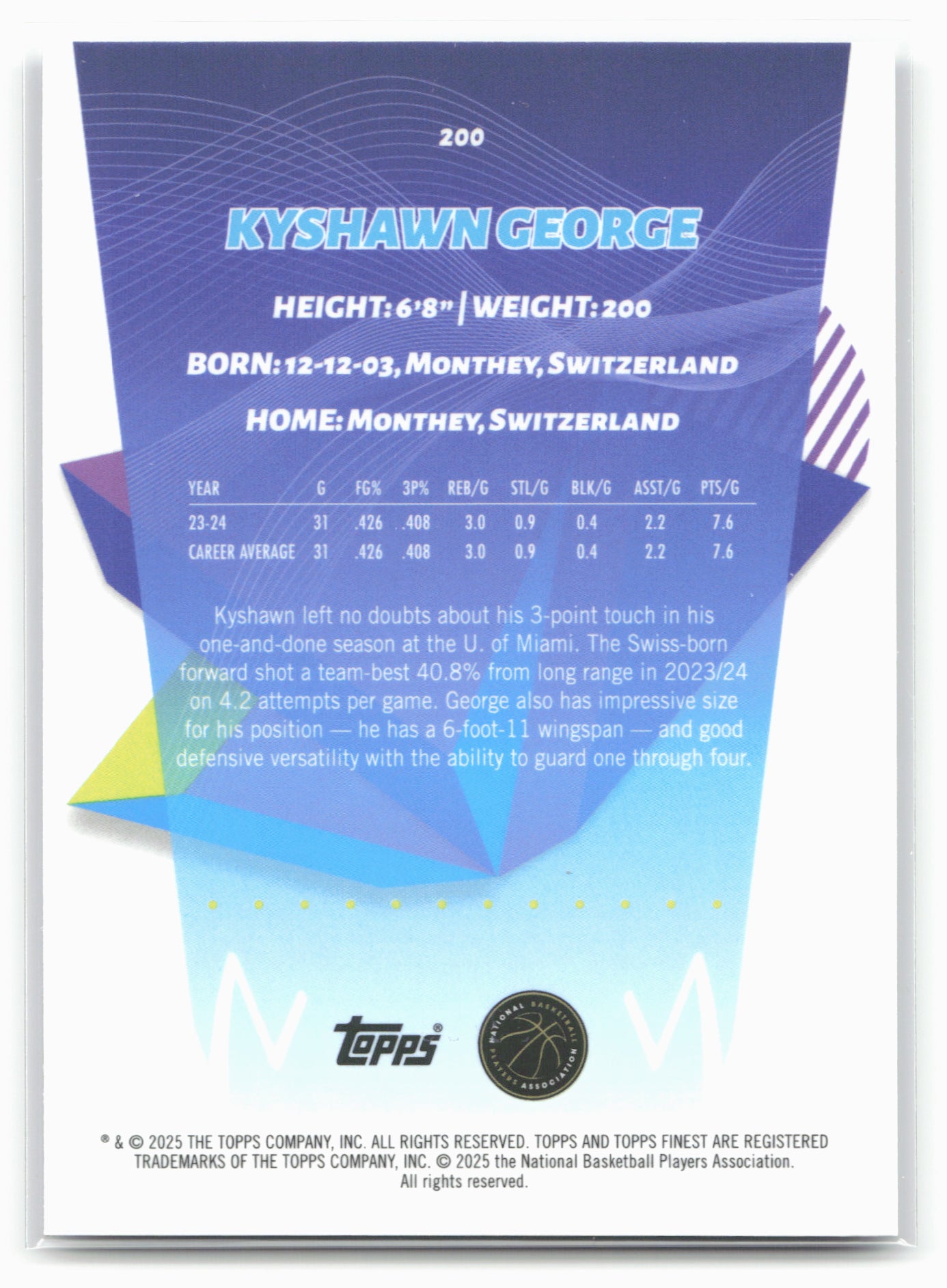 2024-25 Finest #200 Kyshawn George Purple X-Fractor 19916