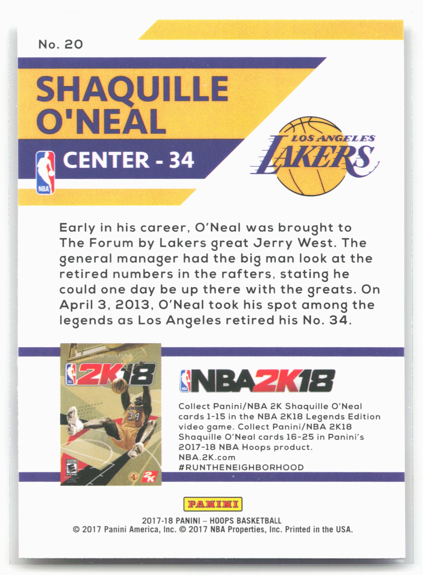 2017-18 Hoops #20 Shaquille O'Neal Shaquille O'Neal NBA2K18