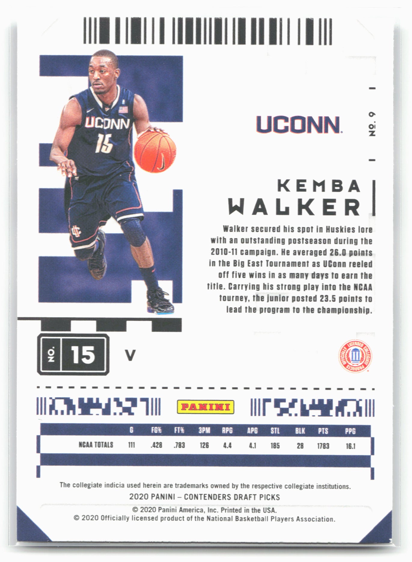 2020 Panini Contenders Draft Picks #9b Kemba Walker Blue jersey
