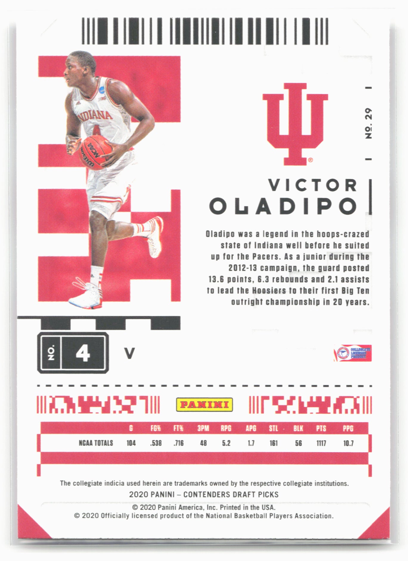 2020 Panini Contenders Draft Picks #29b Victor Oladipo White jersey